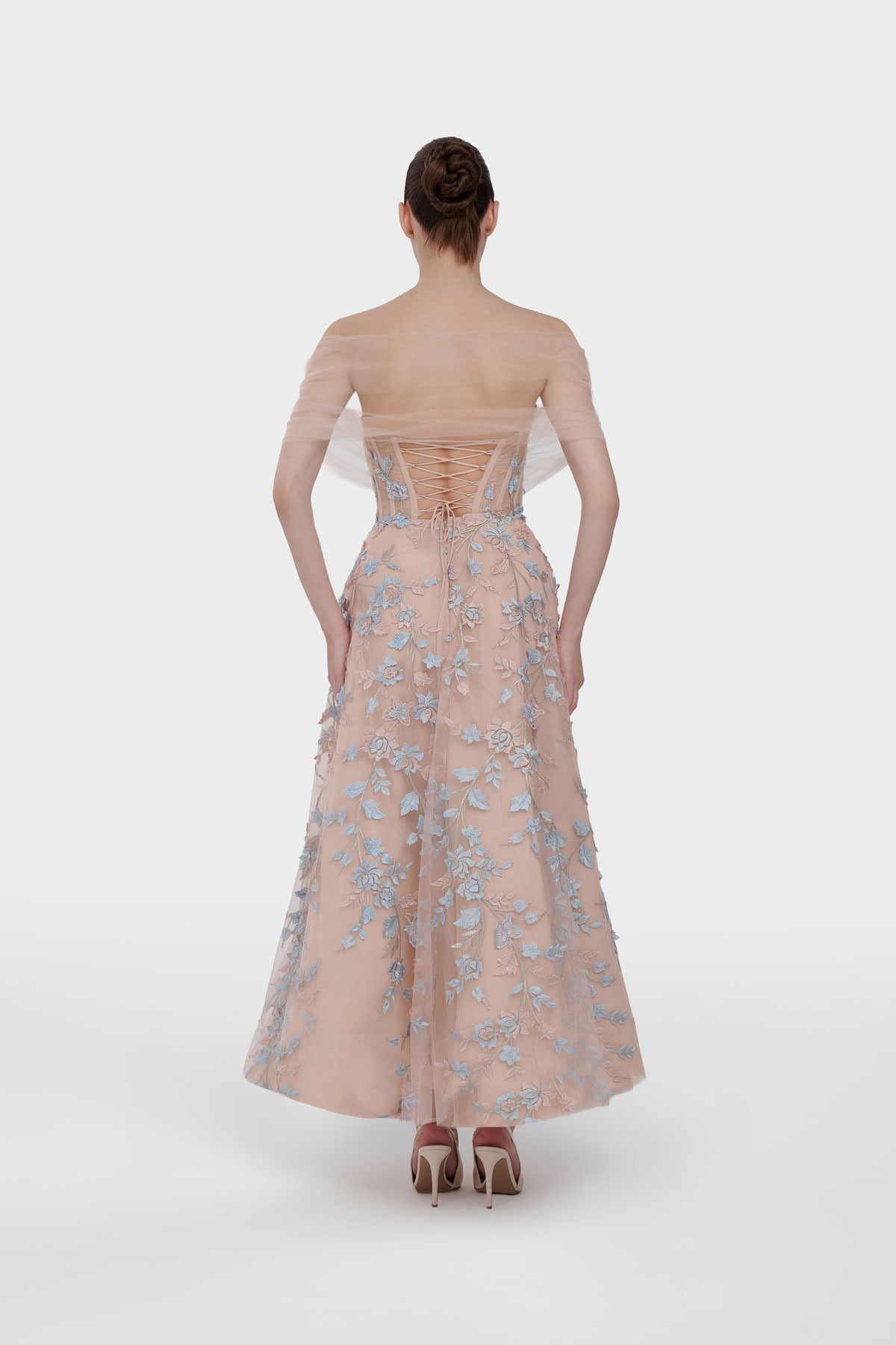 Three-Dimensional Floral Off-Shoulder Evening Dress