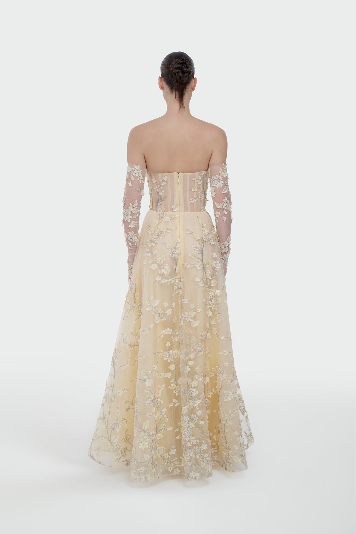 Three-Dimensional Floral Evening Dress with Gloves
