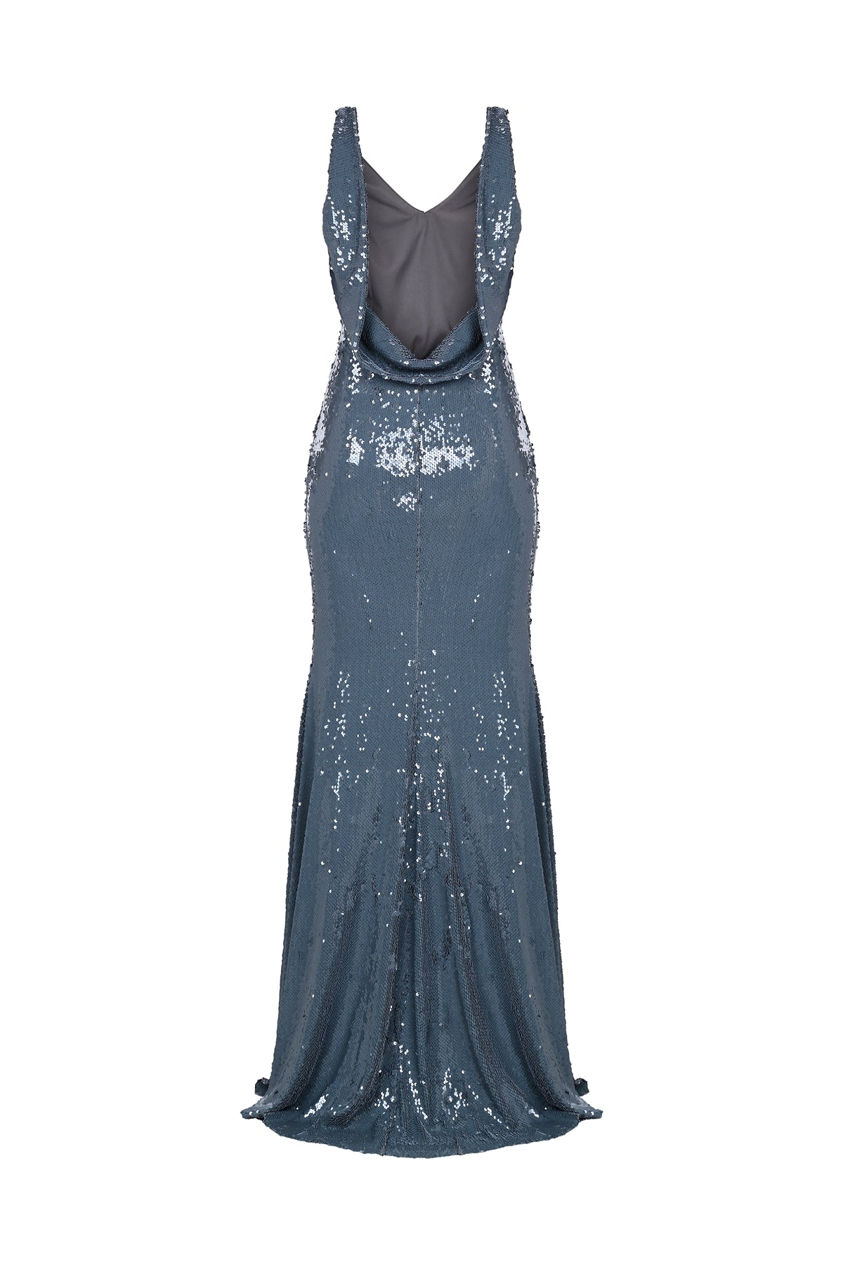 V Yaka Askılı Komple Payet Uzun Abiye Elbise