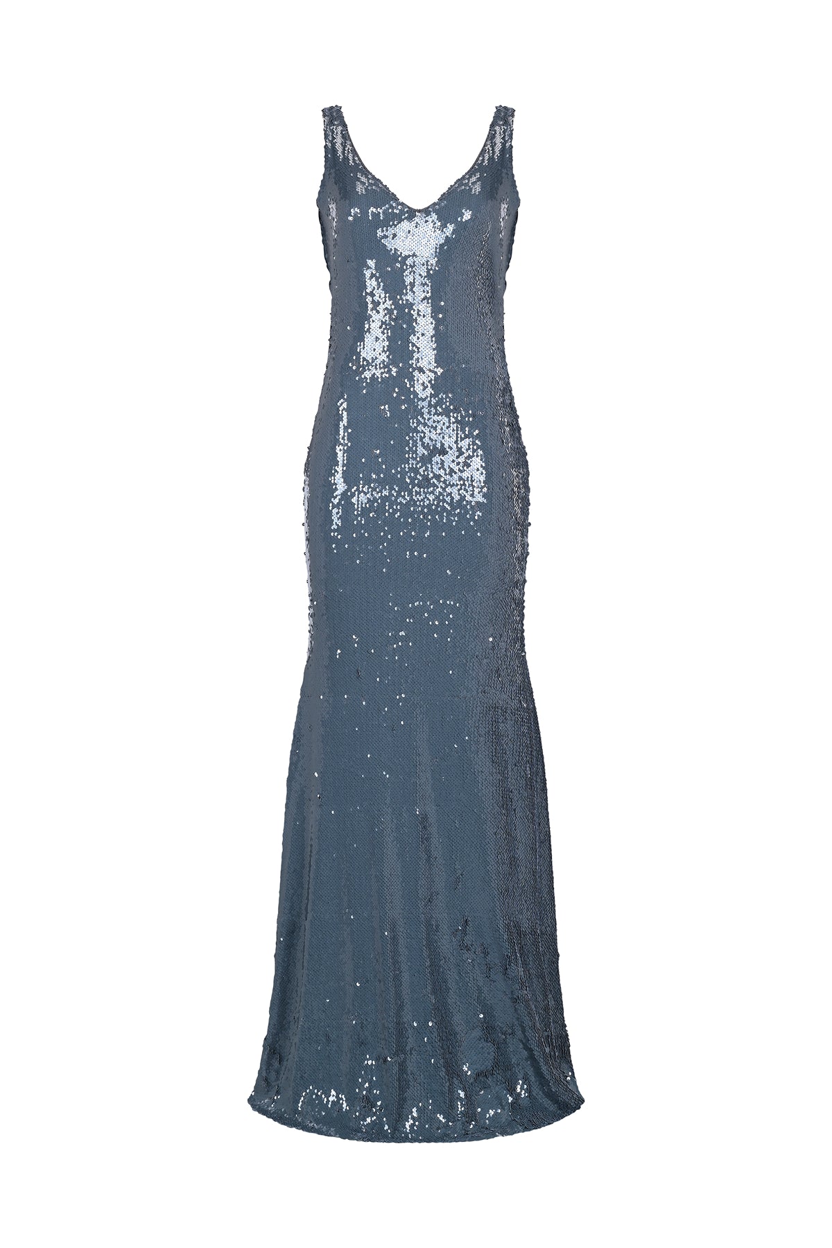 V Yaka Askılı Komple Payet Uzun Abiye Elbise