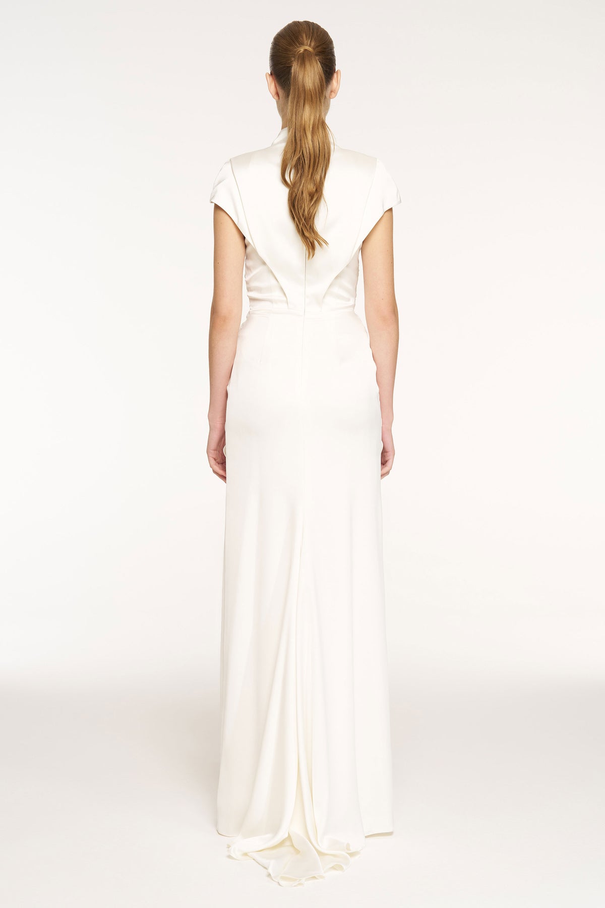 V-Neck Draped Waist Detail Short Sleeve Evening Dress