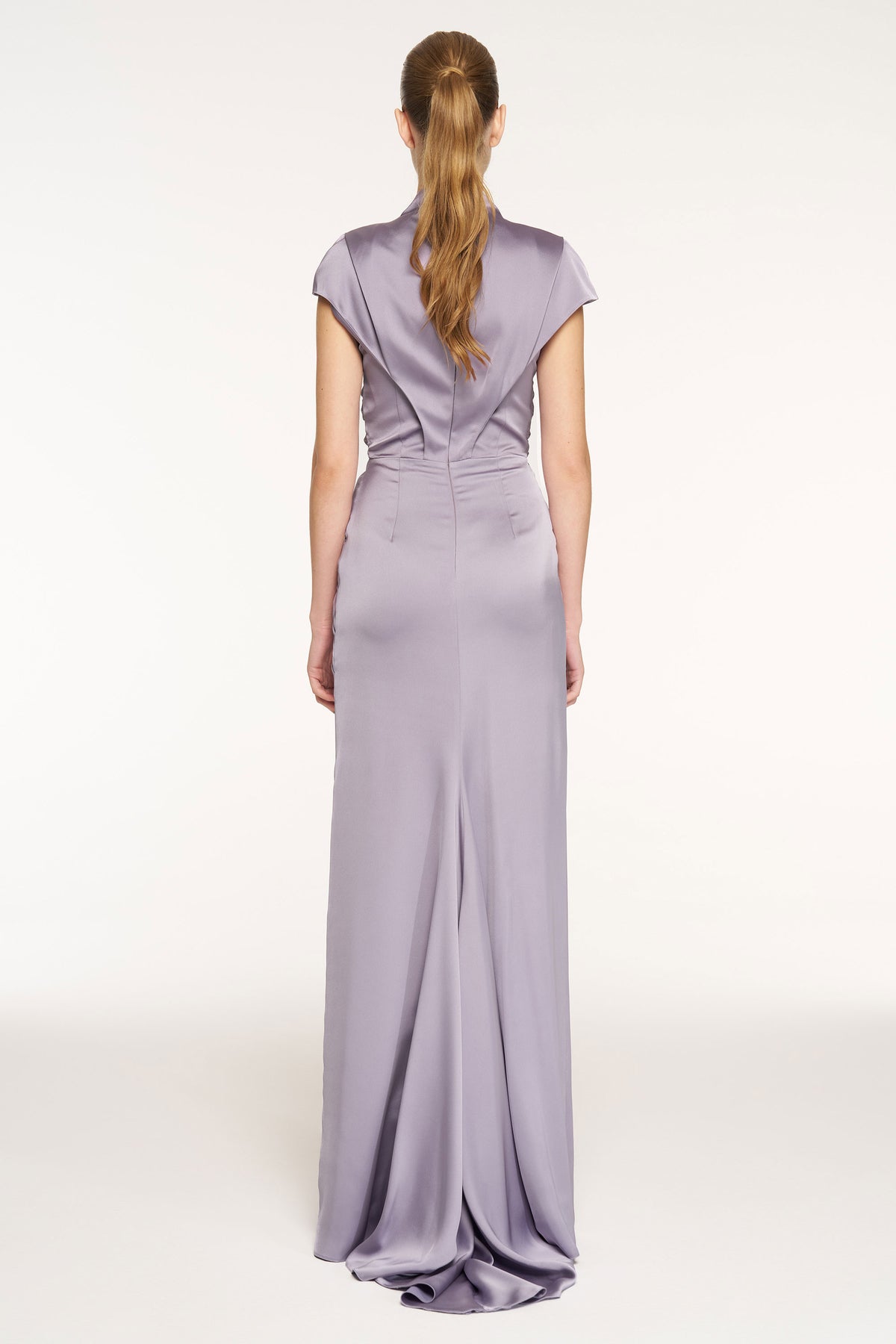 V-Neck Draped Waist Detail Short Sleeve Evening Dress