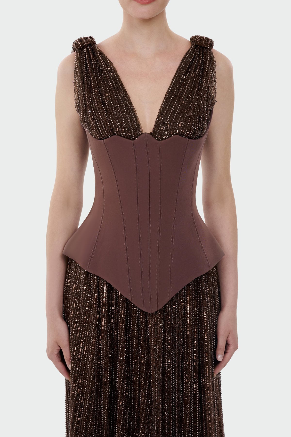 V-Neck Corset Cut Slit Evening Dress