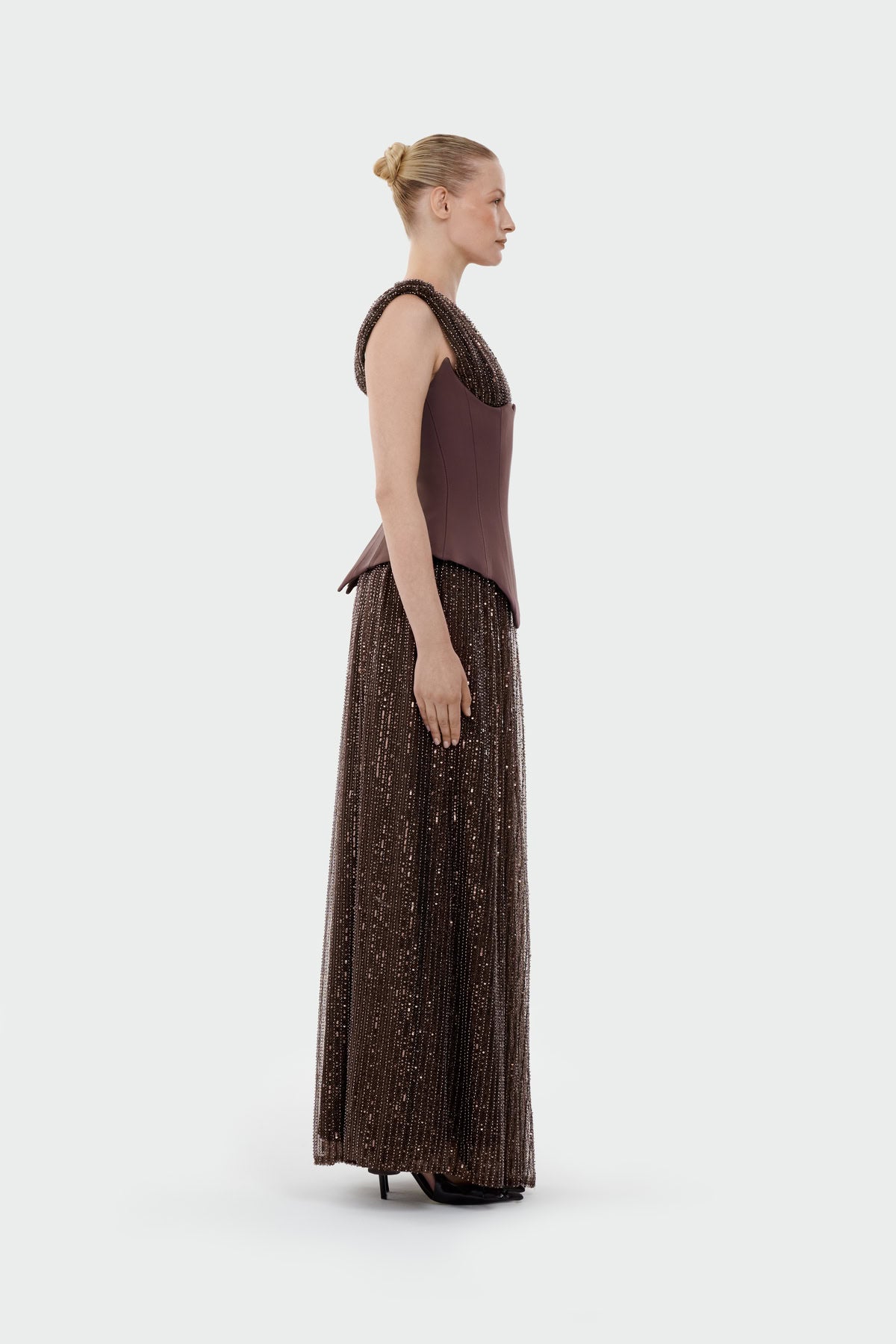 V-Neck Corset Cut Slit Evening Dress