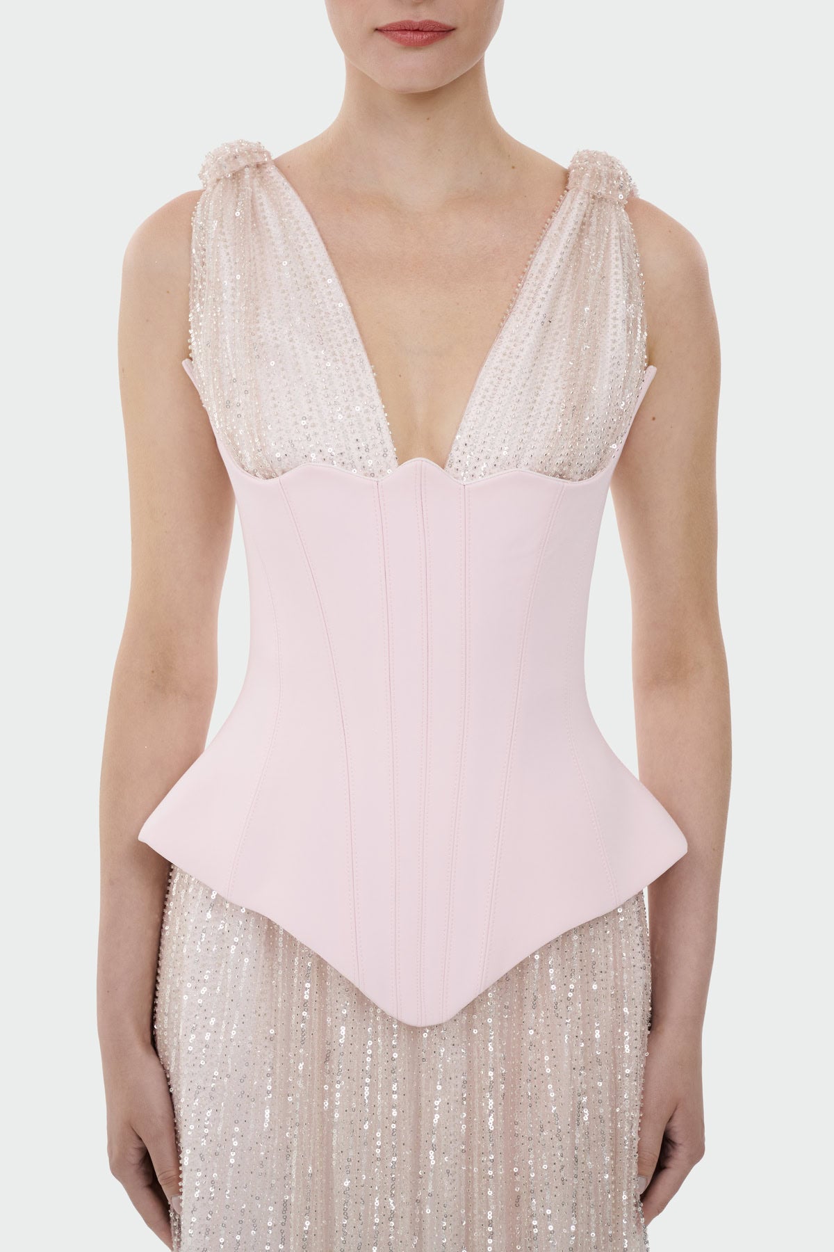 V-Neck Corset Cut Slit Evening Dress