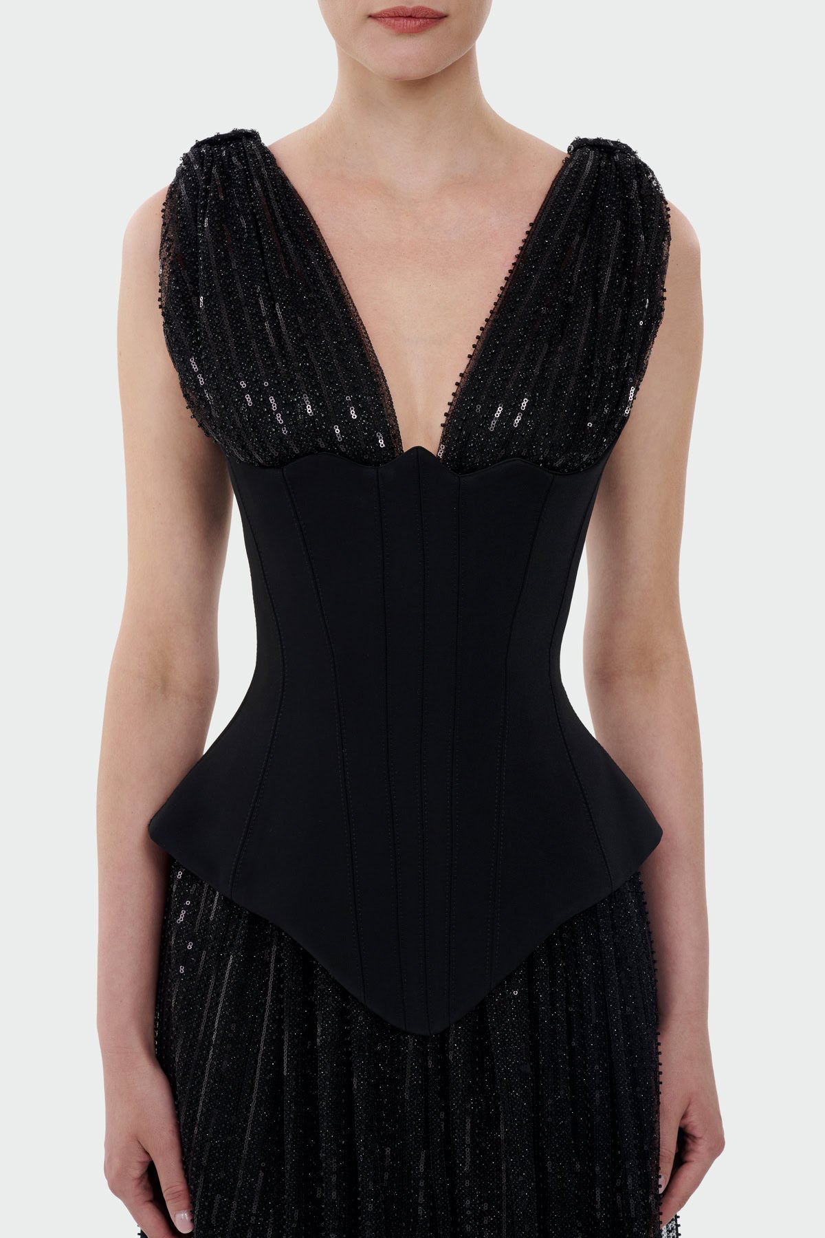 V-Neck Corset Cut Slit Evening Dress