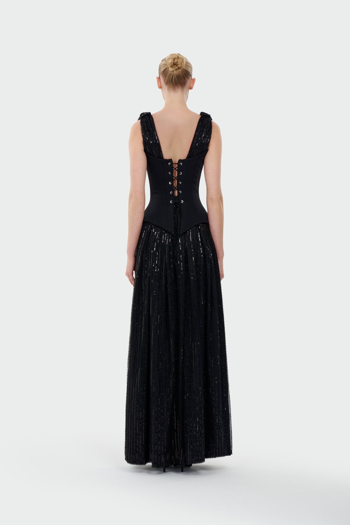 V-Neck Corset Cut Slit Evening Dress