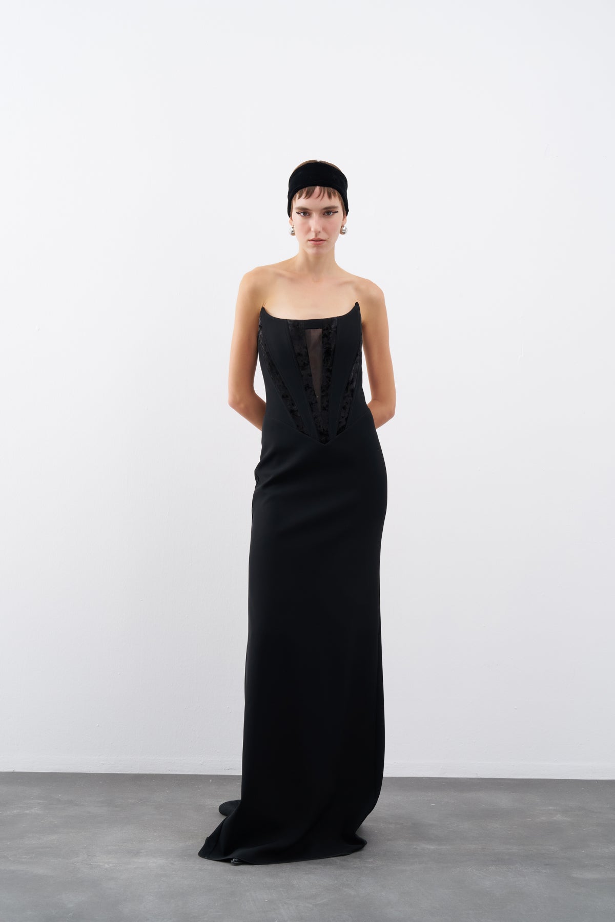 Black Strapless Corsage Long Evening Dress