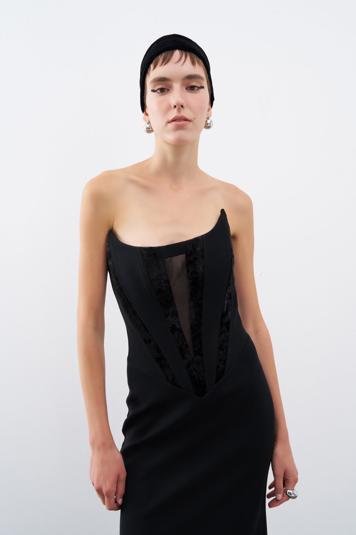 Black Strapless Corsage Long Evening Dress