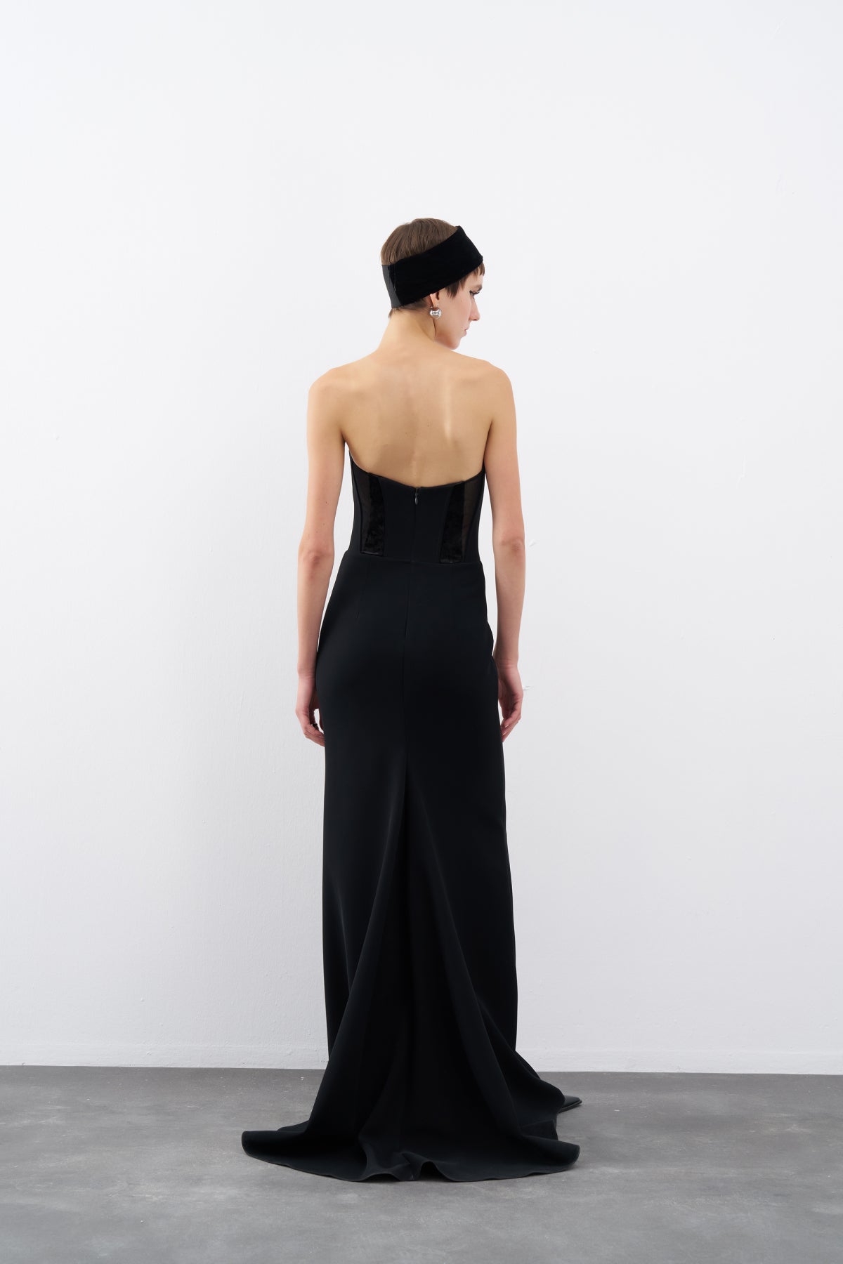 Black Strapless Corsage Long Evening Dress