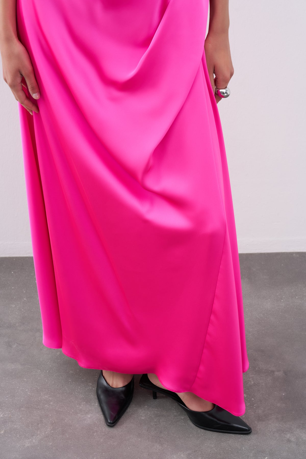 Fuchsia Strapless Draped Detail Long Evening Dress