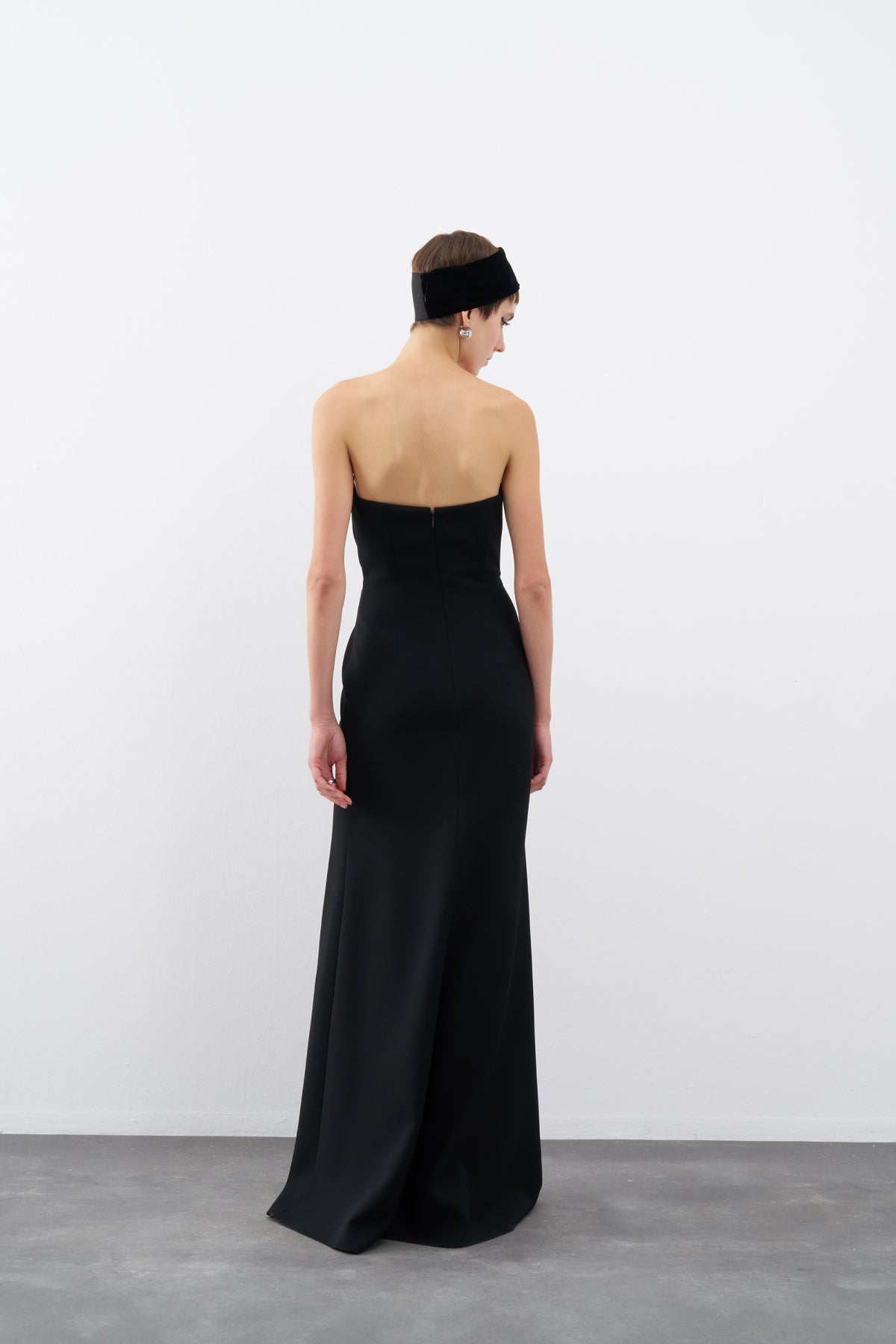 Black Asymmetrical Strapless Deep Slit Long Evening Dress