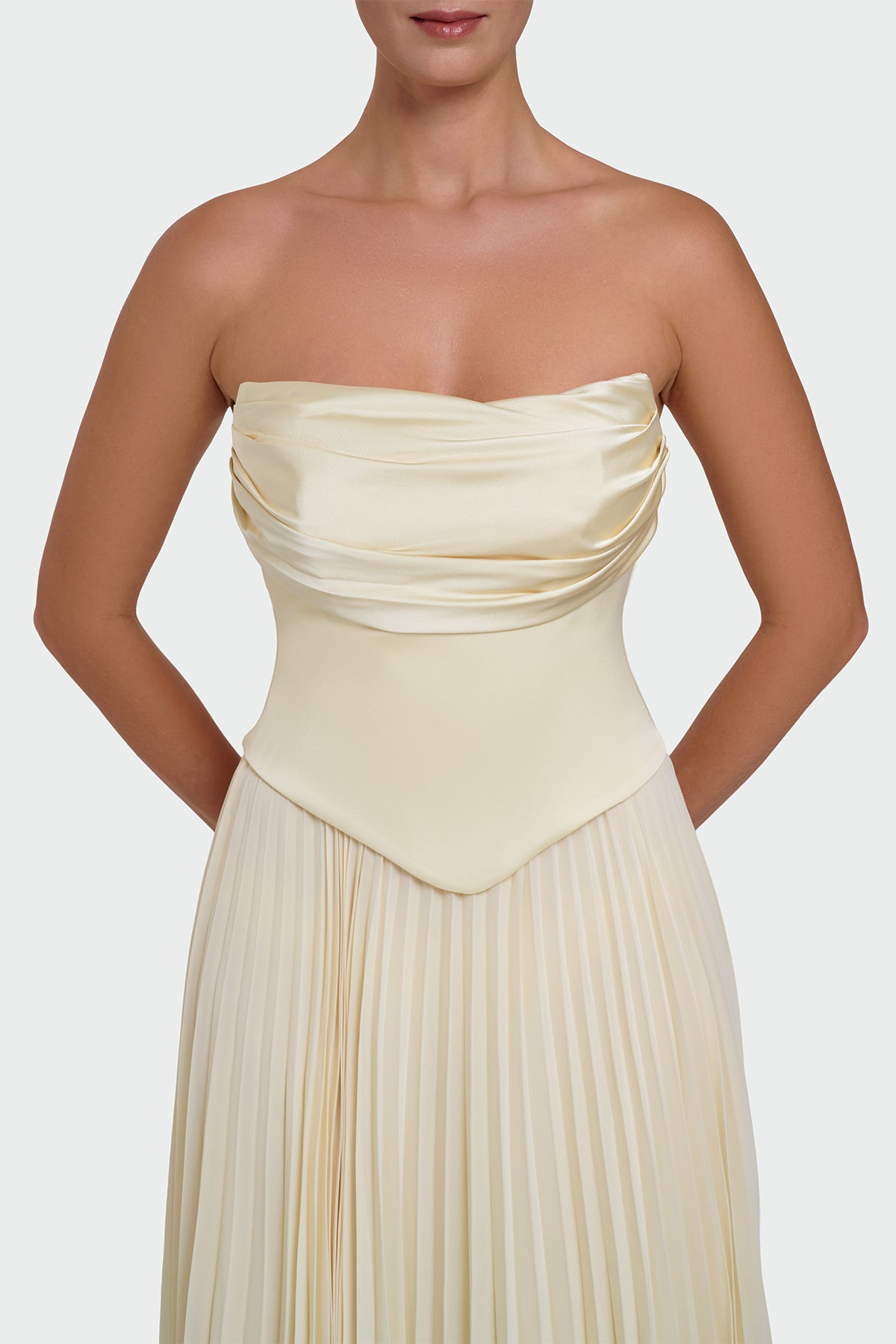 Strapless Draped Pleated Skirt Long Evening Dress