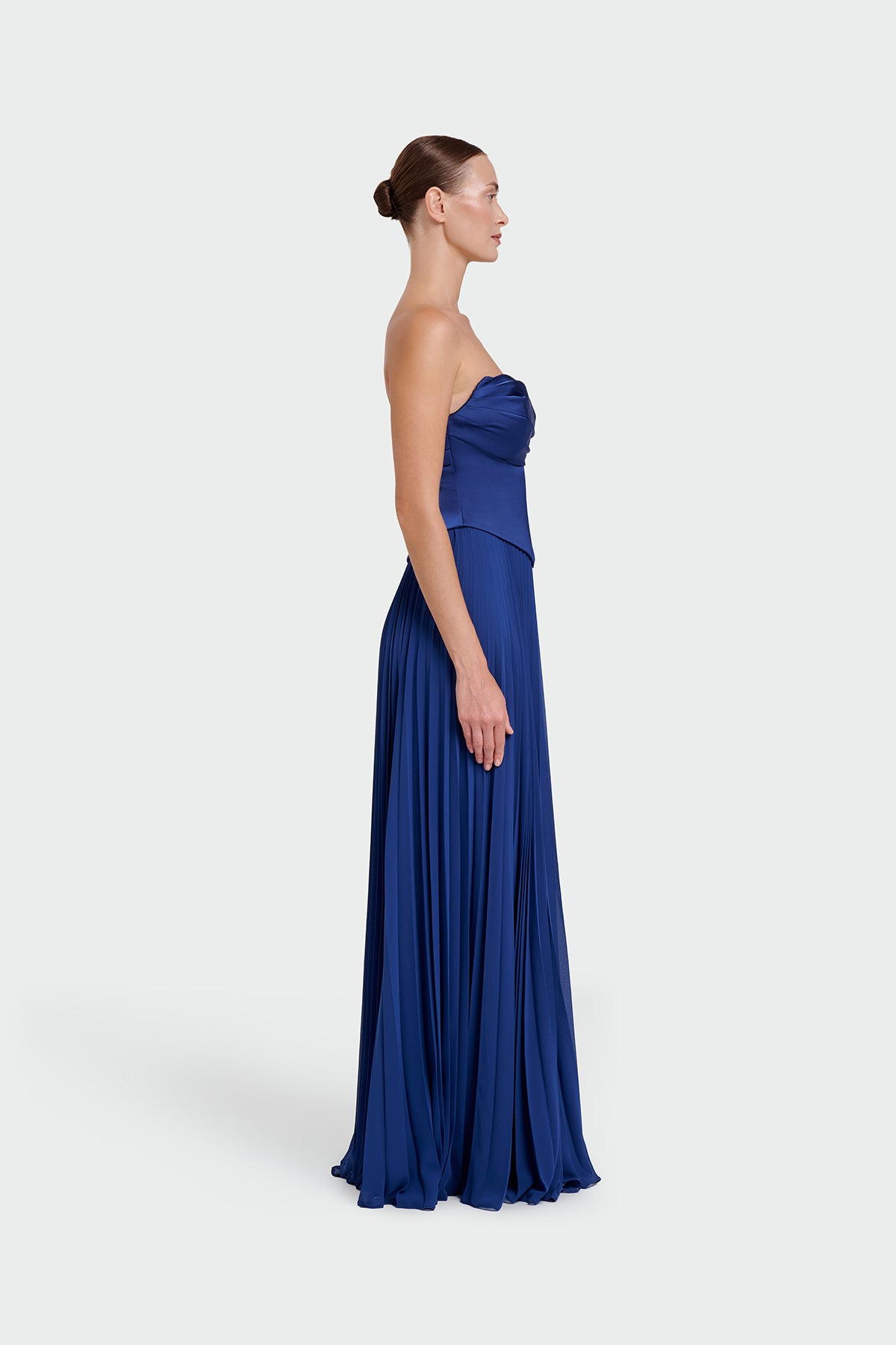 Strapless Draped Pleated Skirt Long Evening Dress