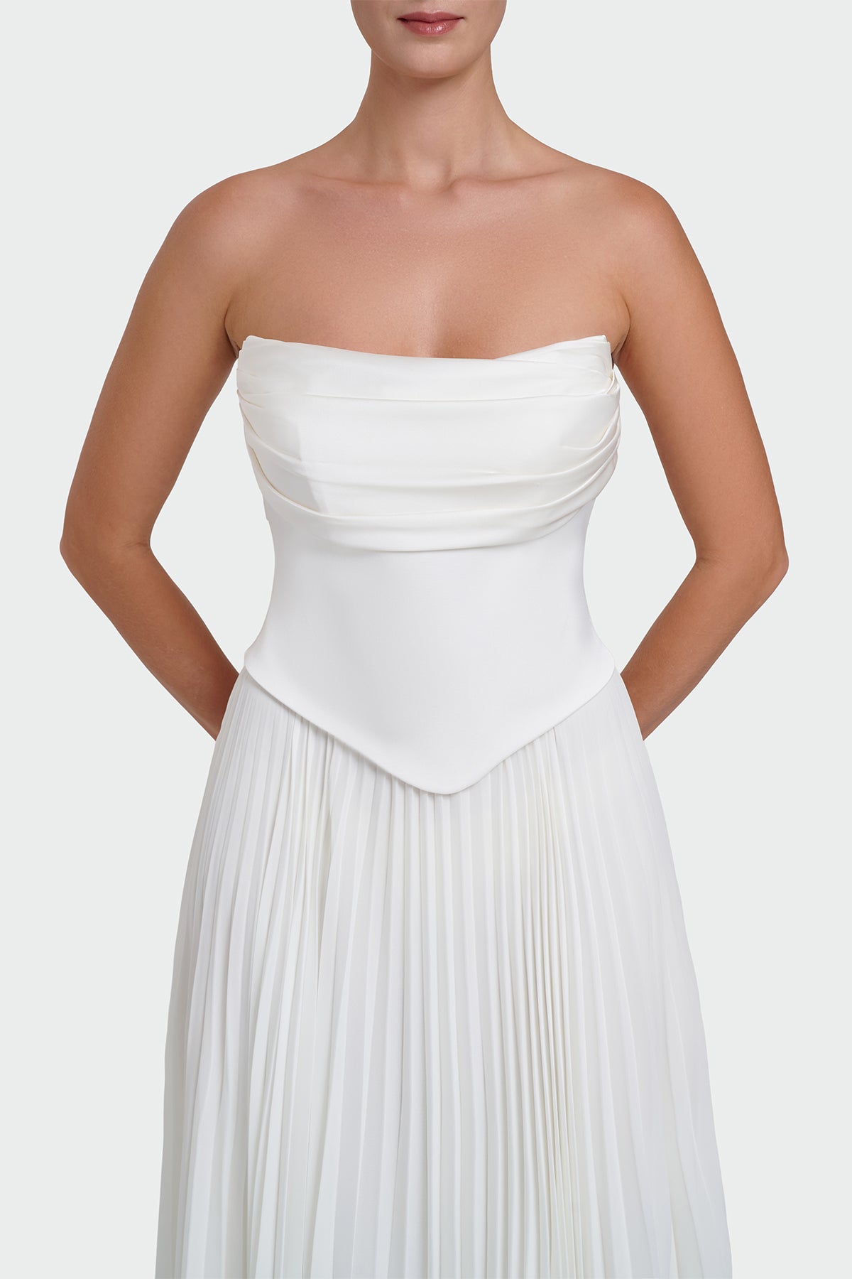 Strapless Draped Pleated Skirt Long Evening Dress