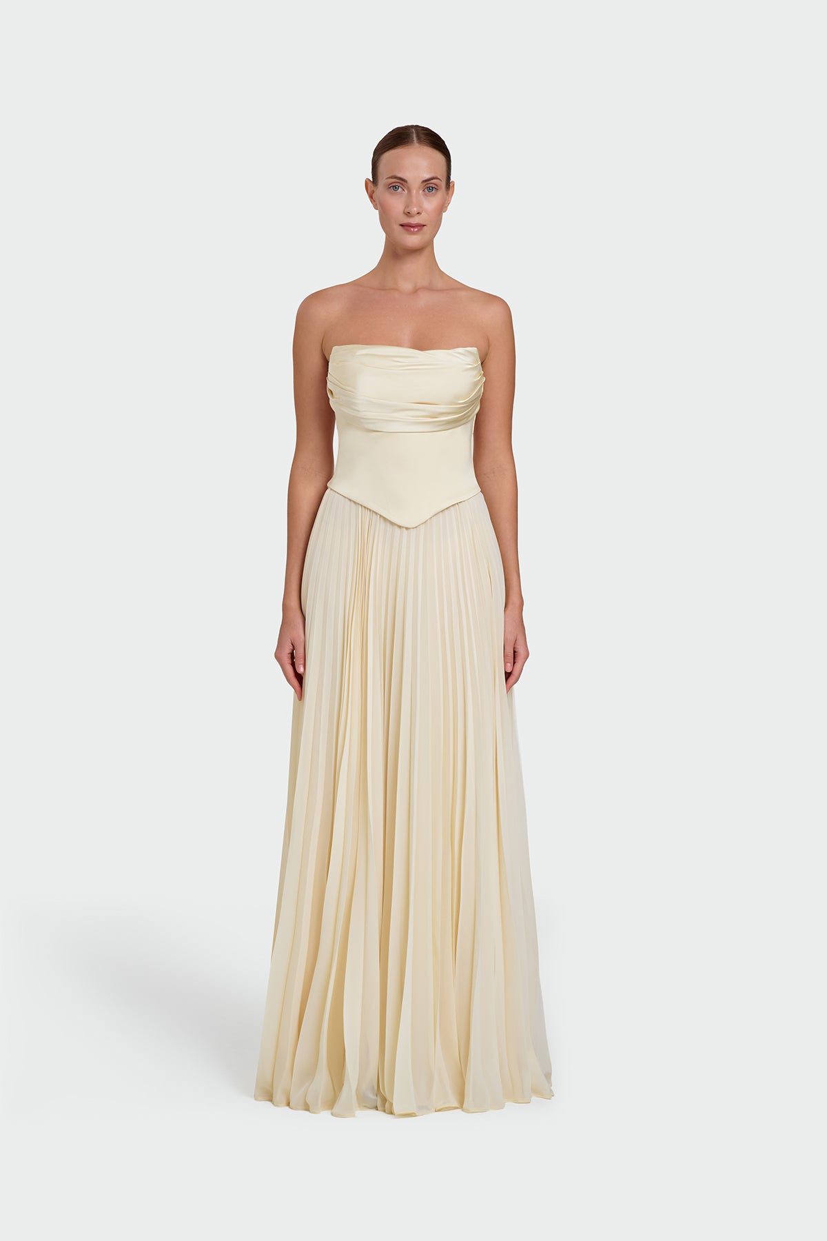 Strapless Draped Pleated Skirt Long Evening Dress