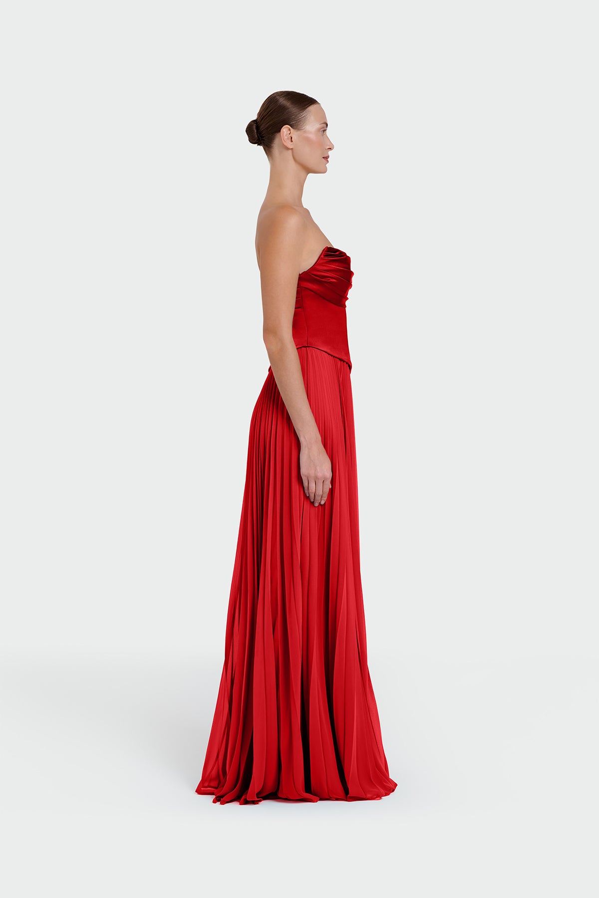 Strapless Draped Pleated Skirt Long Evening Dress