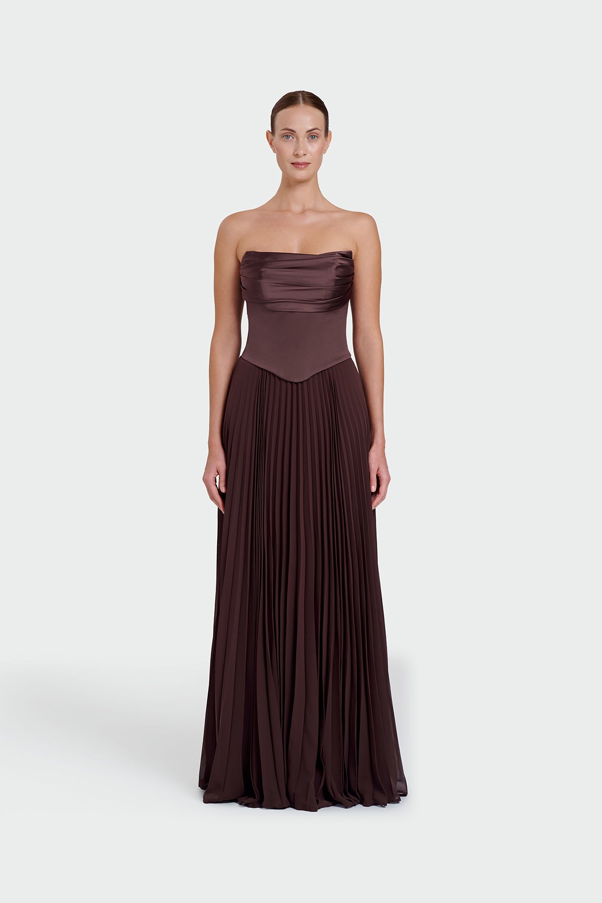 Strapless Draped Pleated Skirt Long Evening Dress