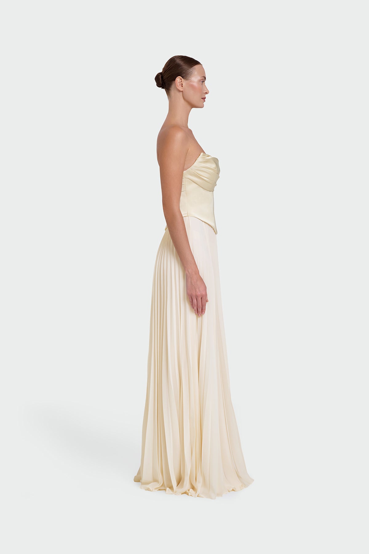Strapless Draped Pleated Skirt Long Evening Dress - CERCIS