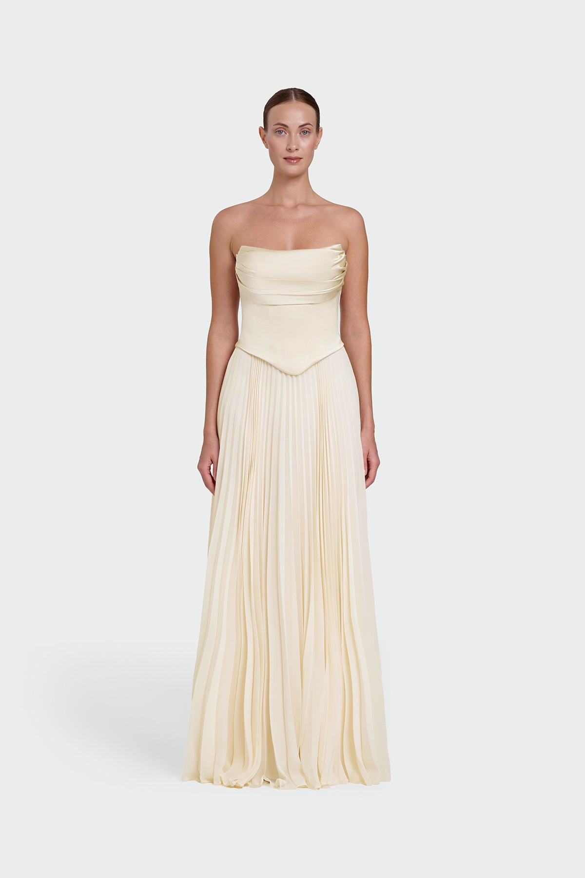 Strapless Draped Pleated Skirt Long Evening Dress