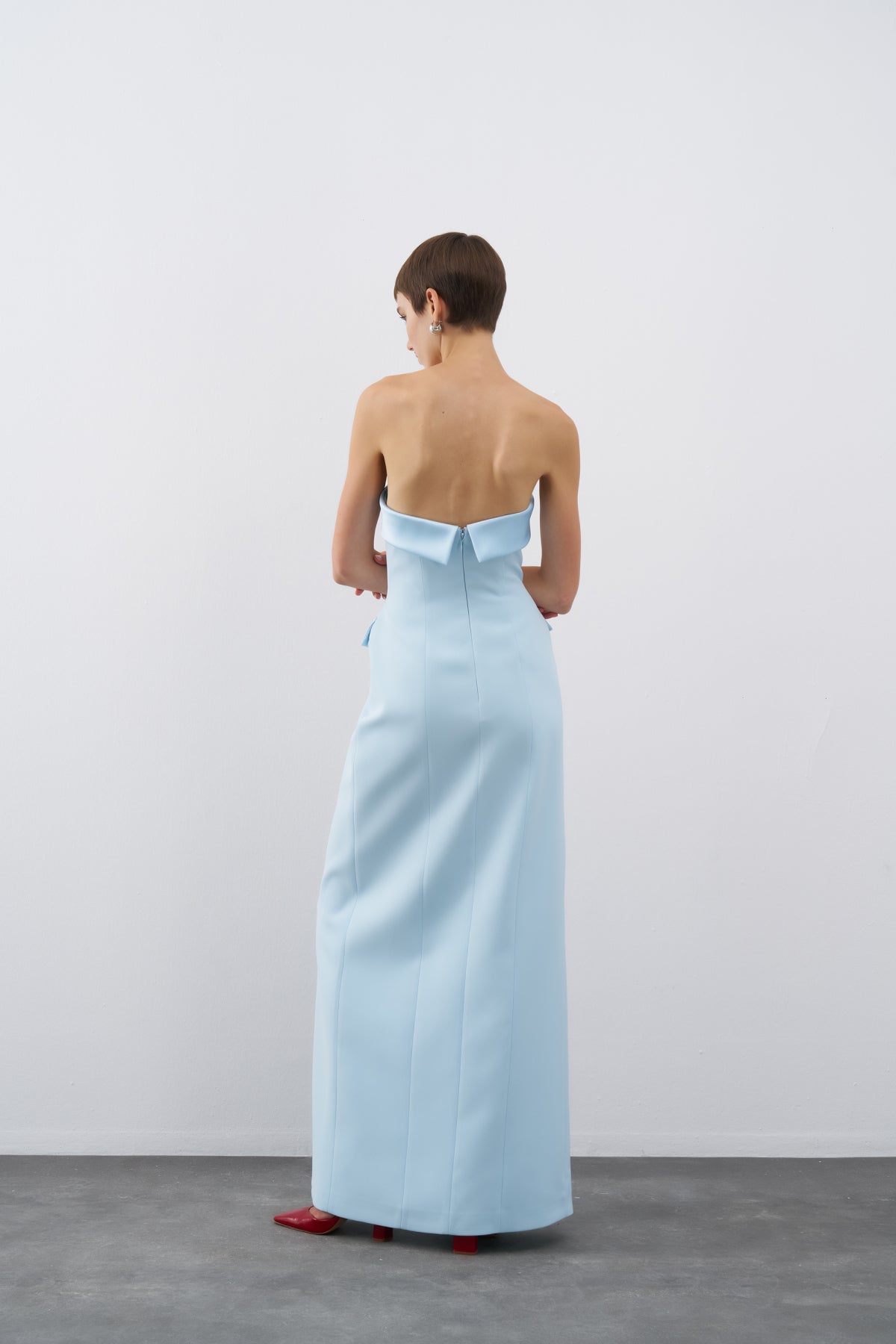 Blue Strapless Pocket Covered Long Evening Dress