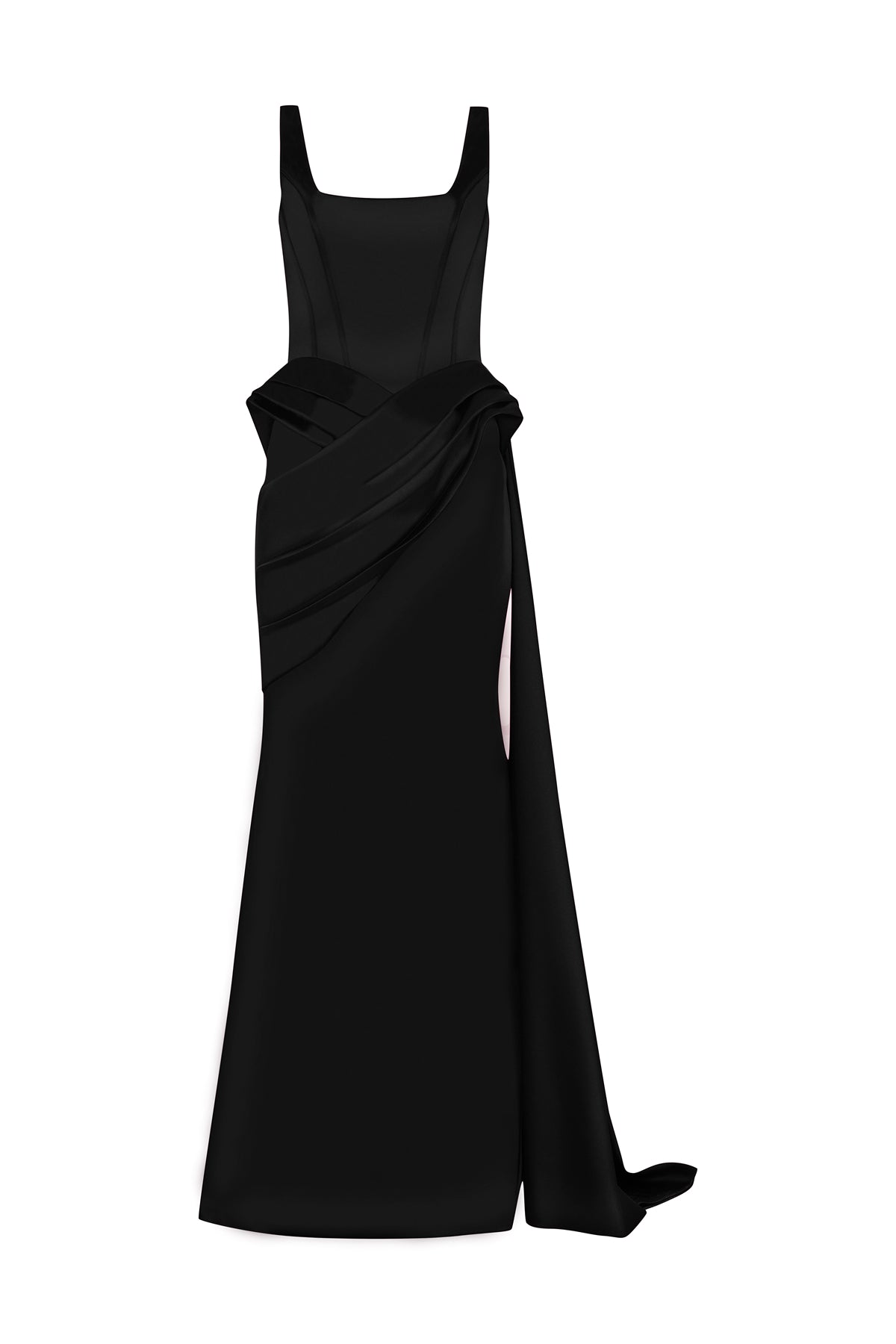 Square Neck and Draped Waist Detail Fish Cut Evening Dress
