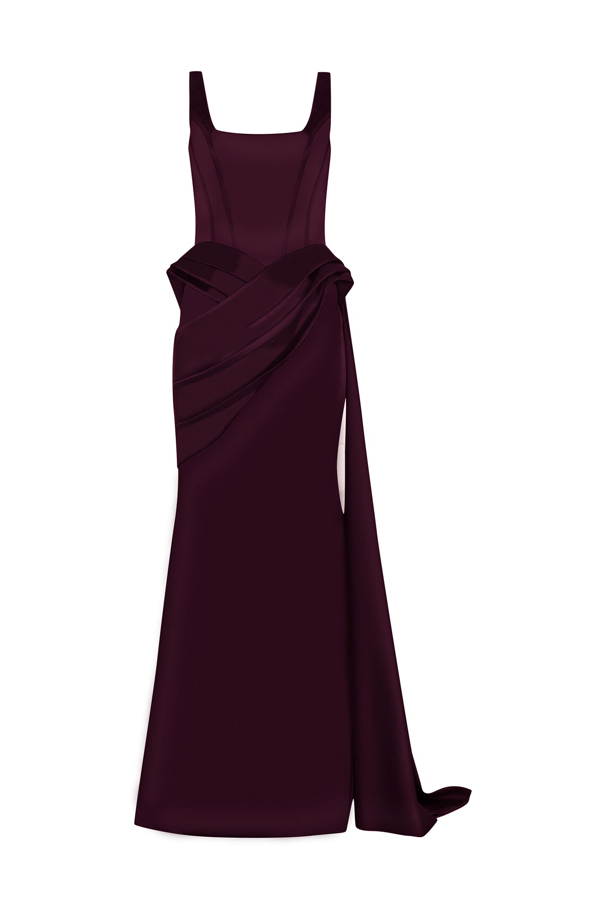 Square Neck and Draped Waist Detail Fish Cut Evening Dress