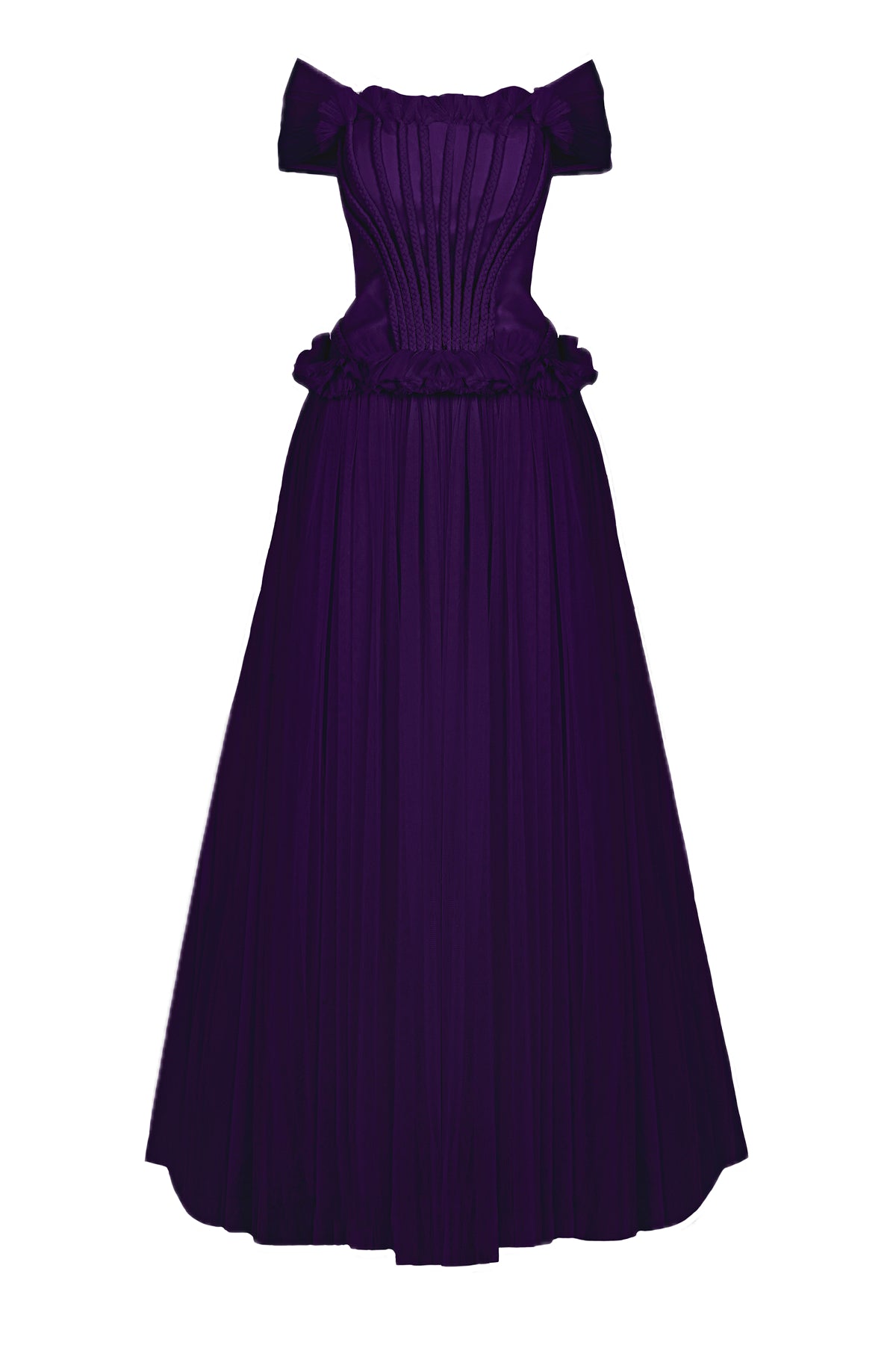 Beli Büzgü Detaylı Omuzları Açık Uzun Abiye Elbise