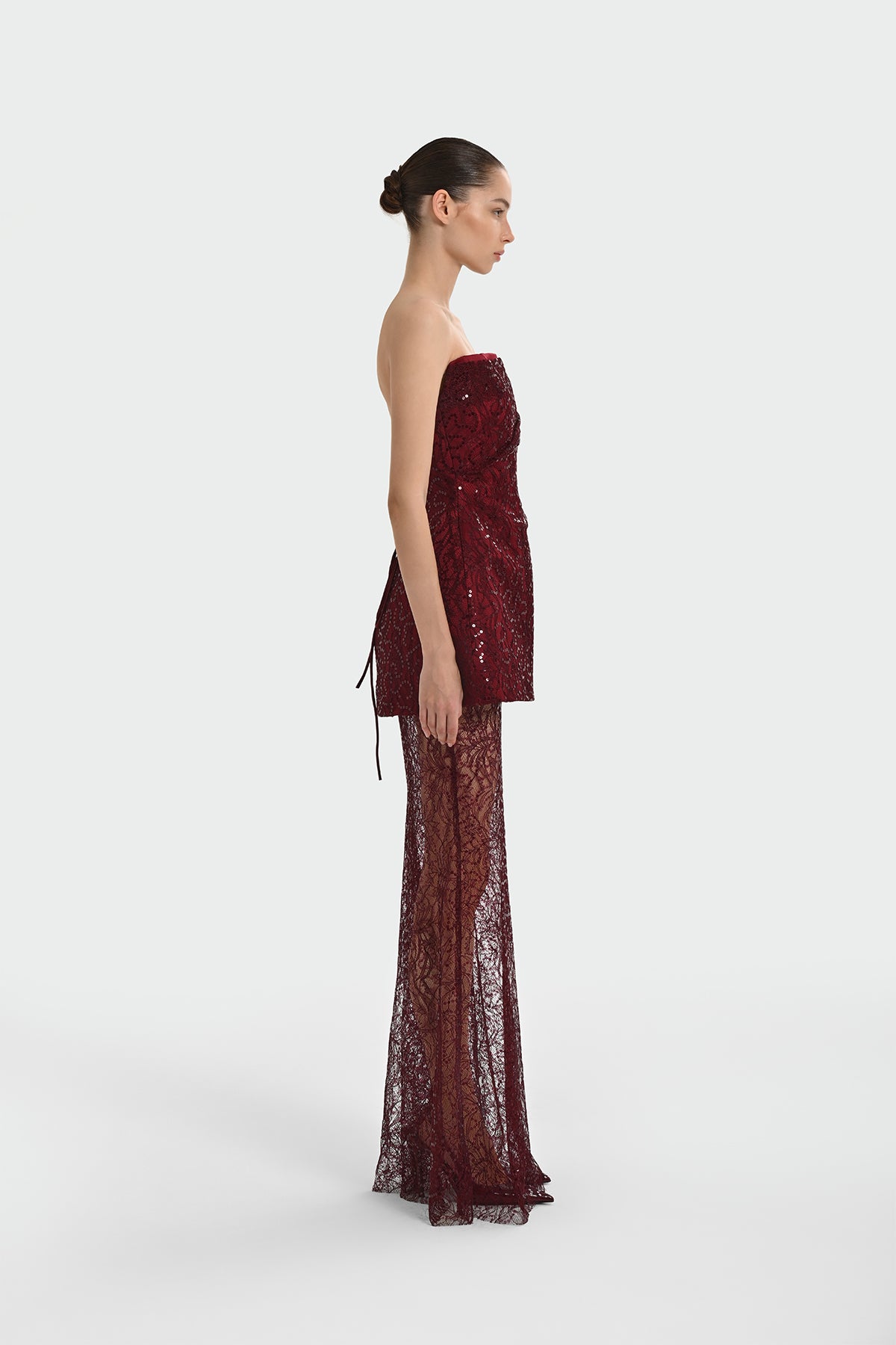 Strapless Stone and Sequin Embroidered Evening Dress Set