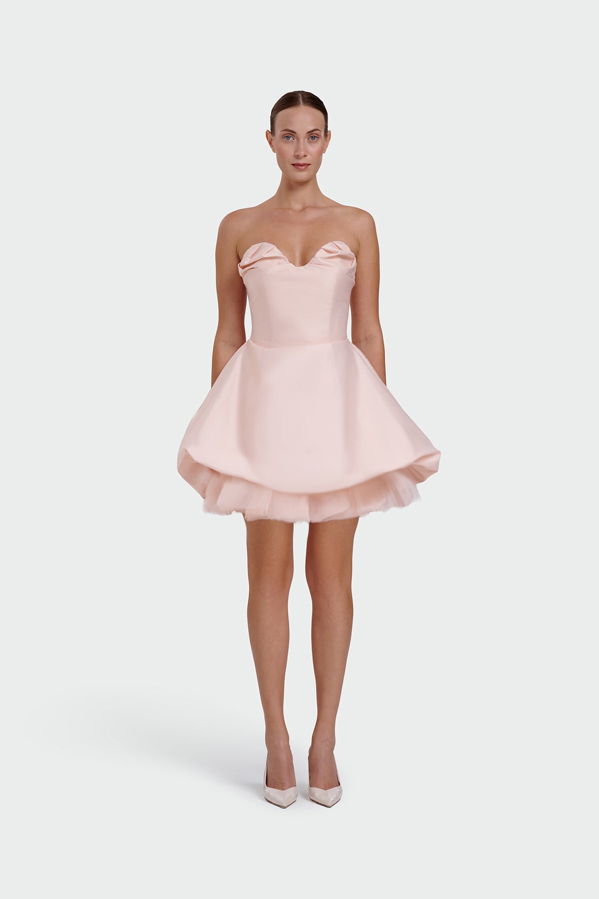 Strapless Sweetheart Neckline Tulle Detail Mini Evening Dress