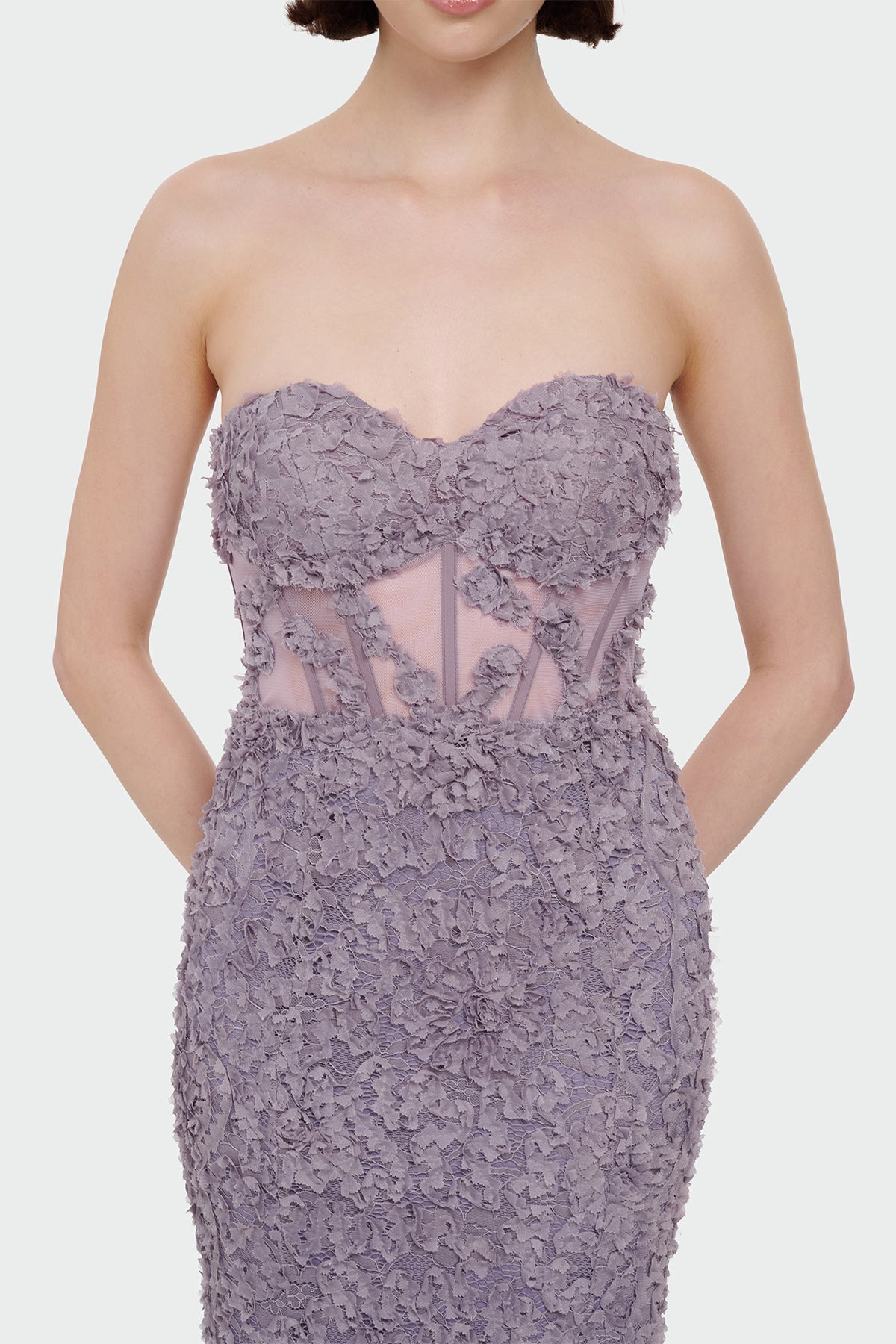 Straplez Üç Boyut Çiçekli Abiye Elbise