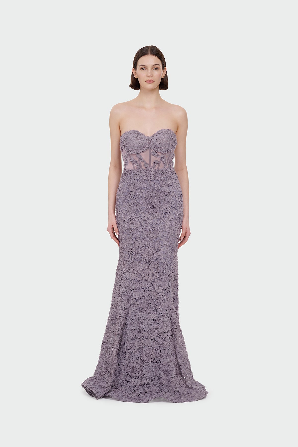 Straplez Üç Boyut Çiçekli Abiye Elbise