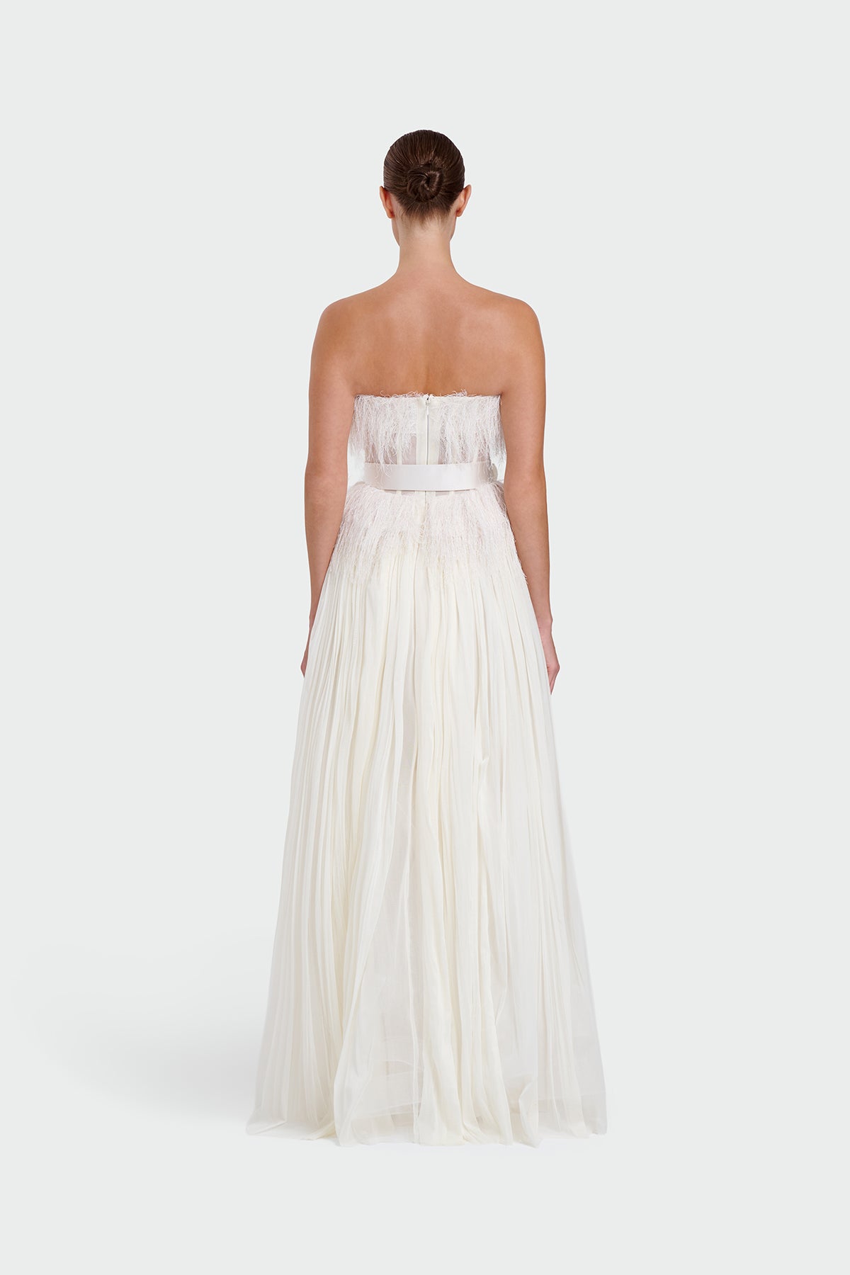 Strapless Belt Detail Slit Long Evening Dress