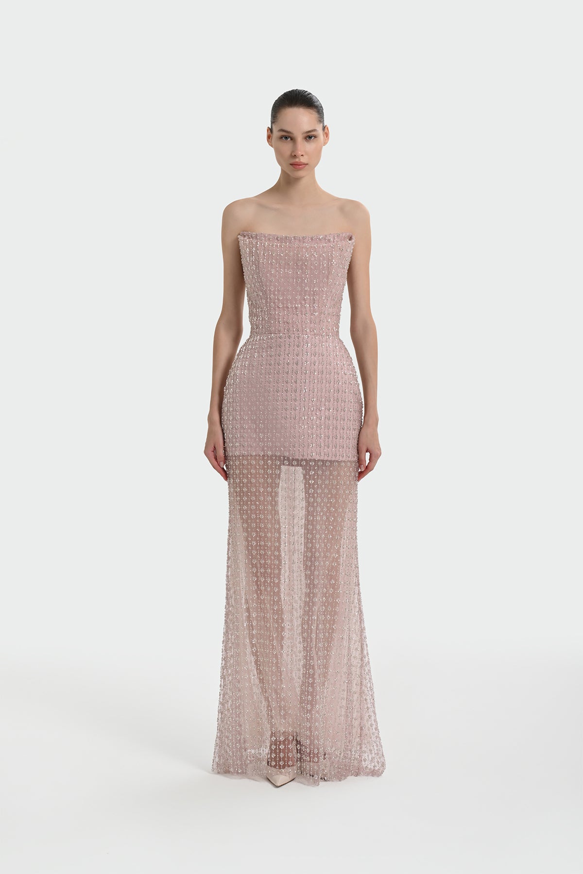 Taş İşlemeli Straplez Abiye Elbise