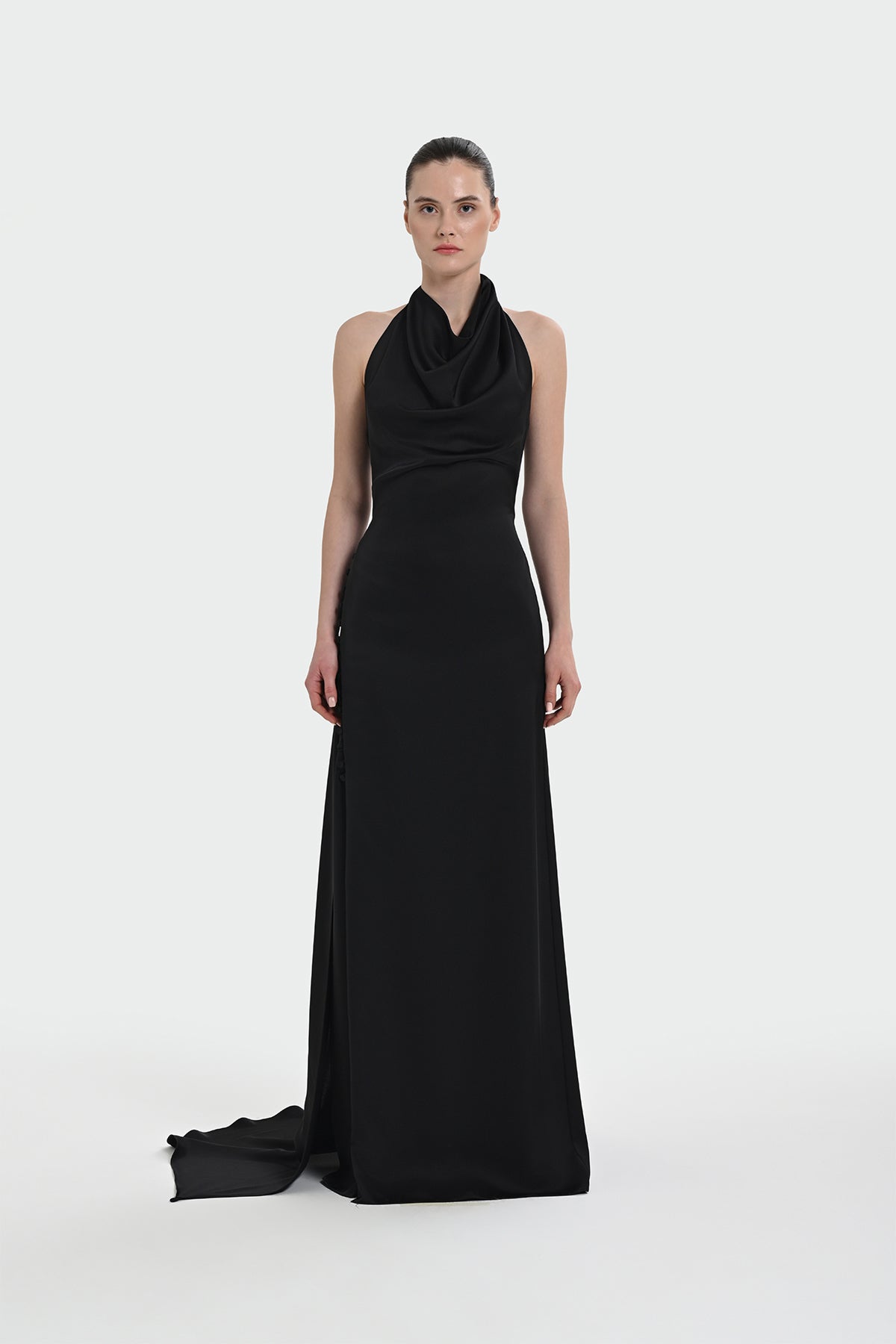 Halter Yaka Degaje Detaylı Abiye Elbise