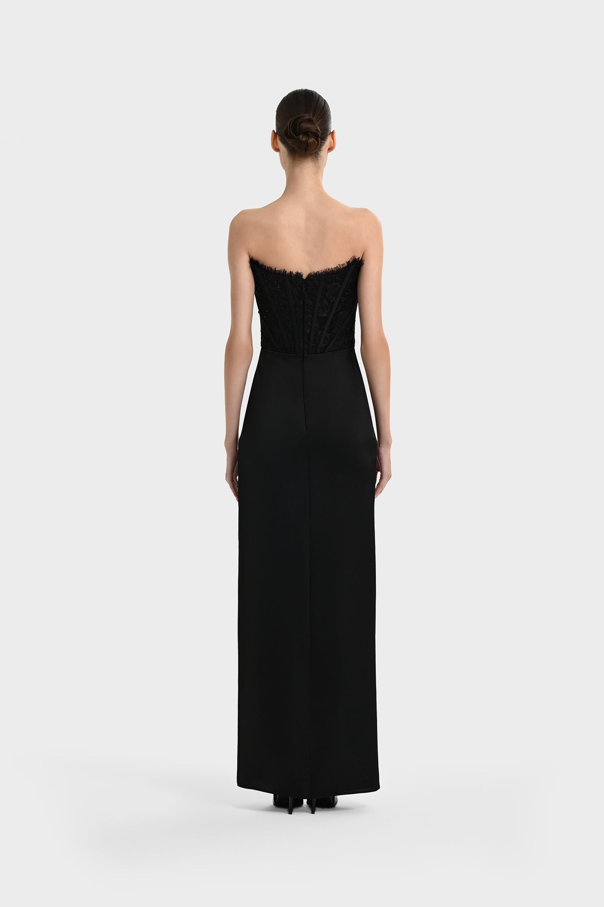 Strapless Draped Slit Evening Gown