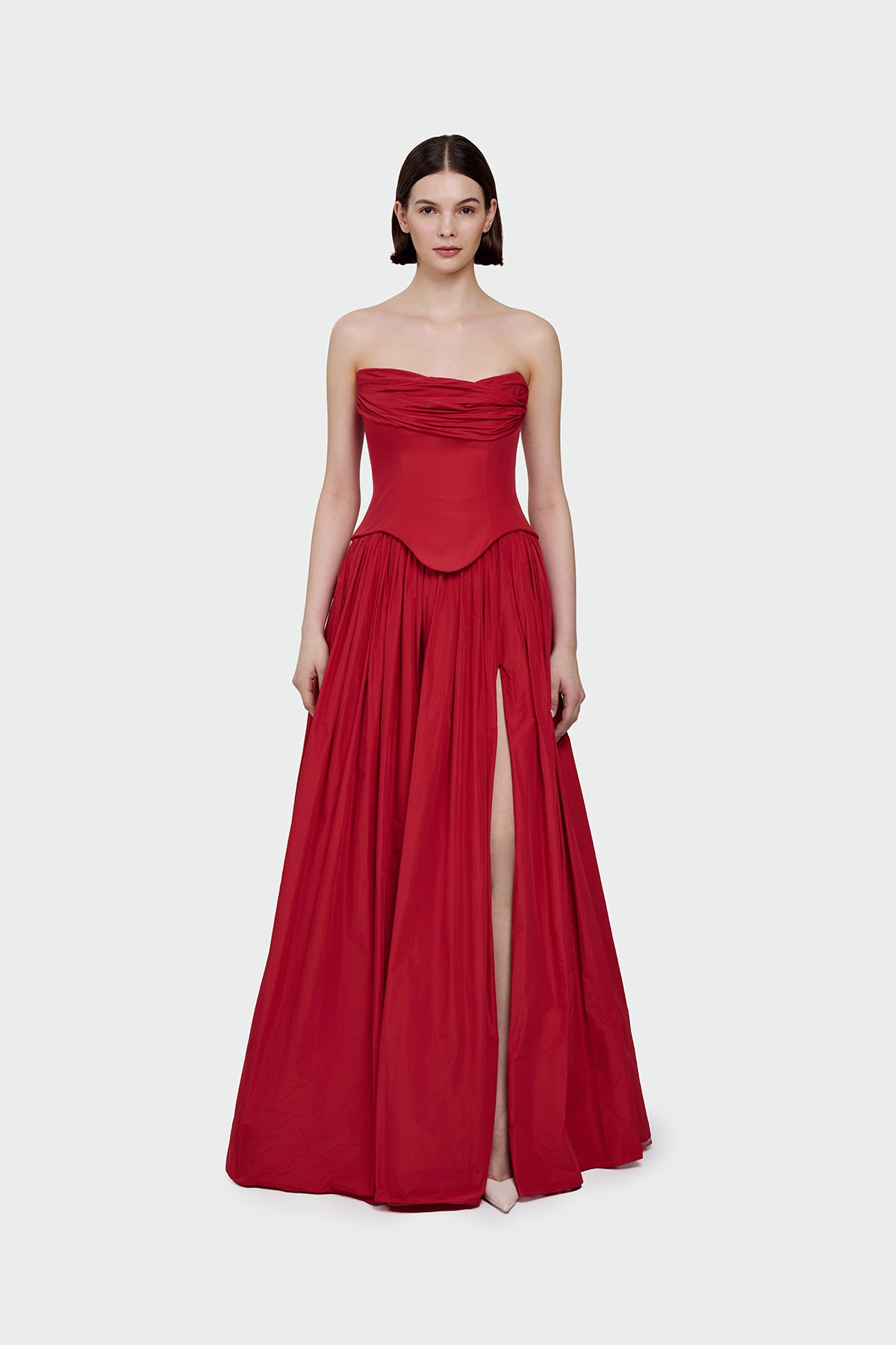 Straplez Drapeli Korsaj Detaylı Abiye Elbise