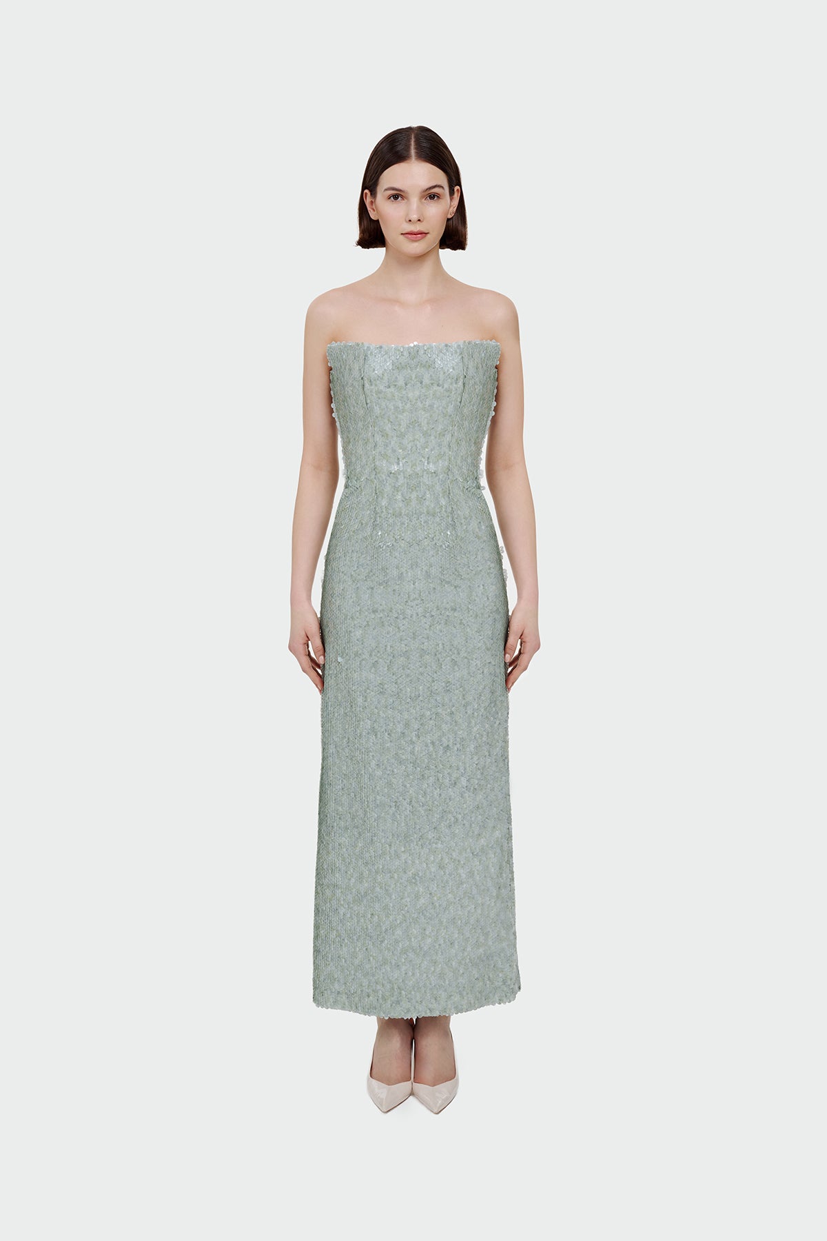 Sequin Embellished Strapless Evening Gown