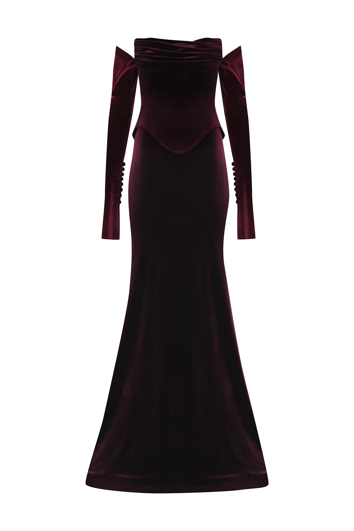 Strapless Velvet Evening Dress with Glove Detail