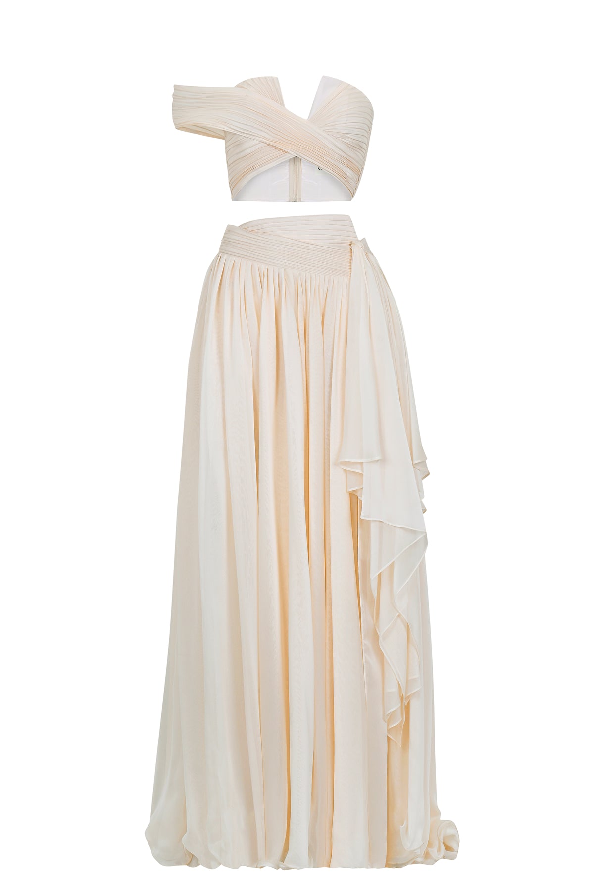 Drapeli Yırtmaç Detaylı Crop Etek Takım