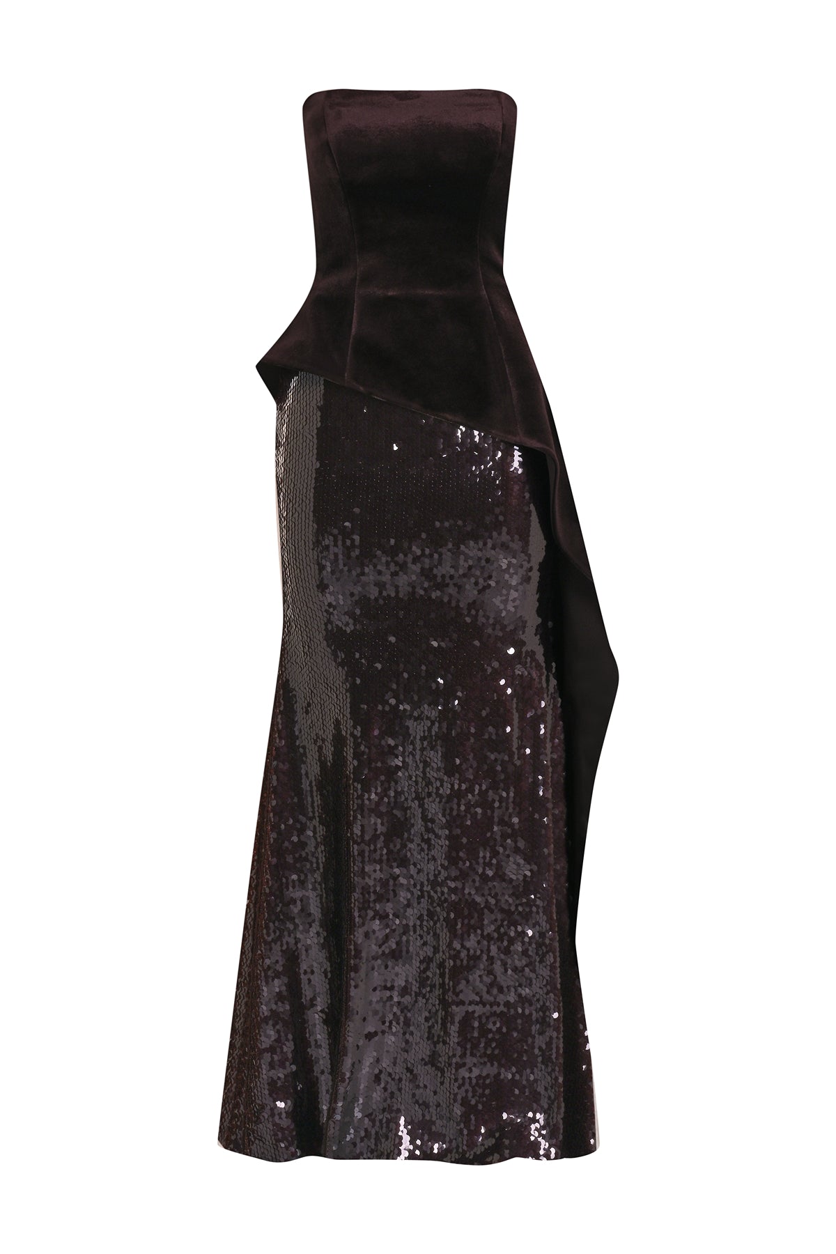 Pul Payet İşlemeli Straplez Kadife Abiye Takım