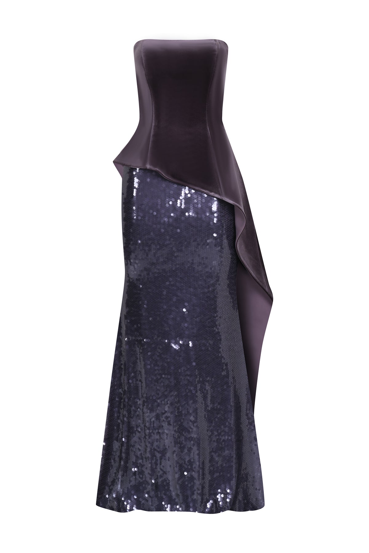 Pul Payet İşlemeli Straplez Kadife Abiye Takım