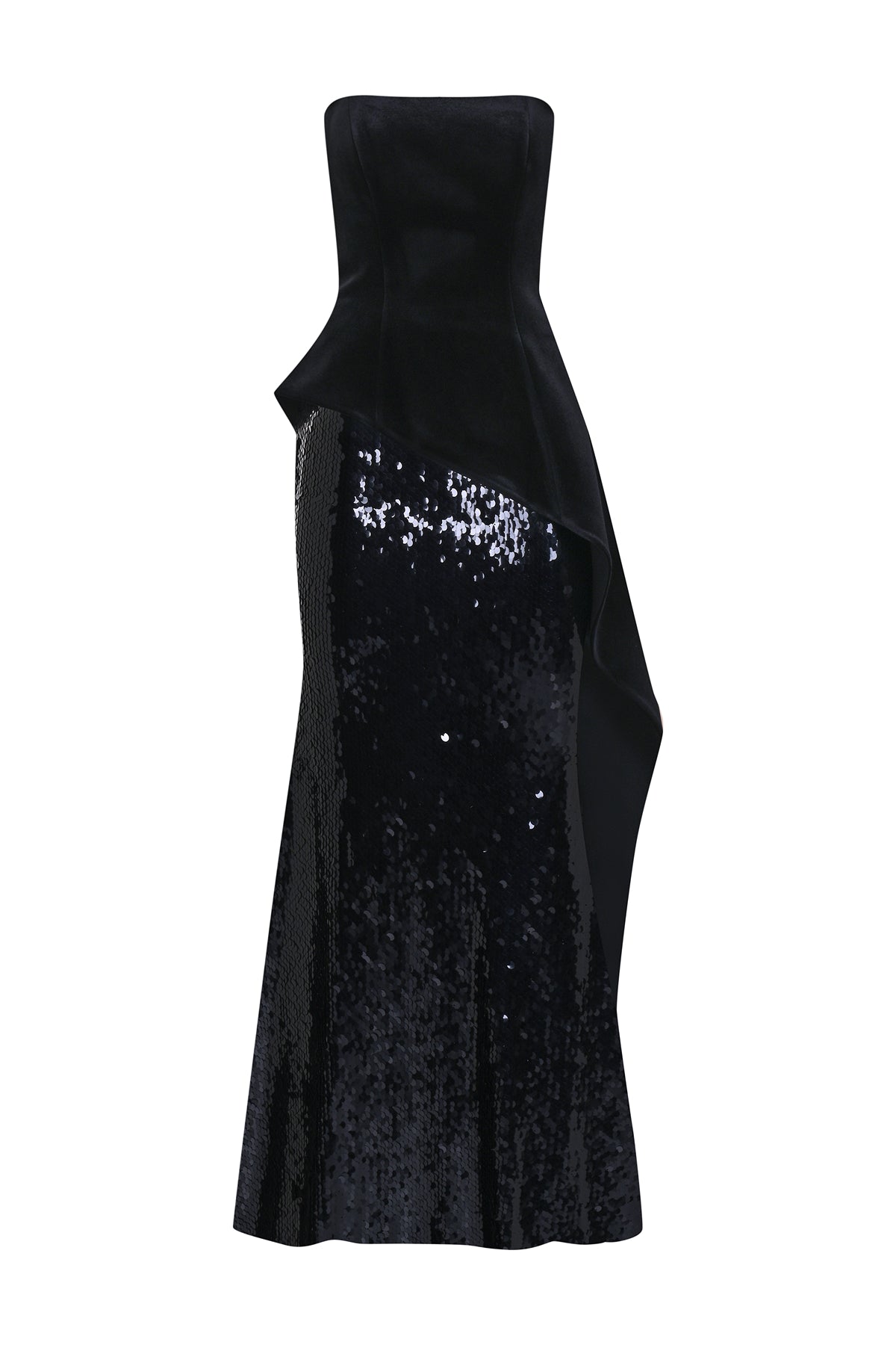 Pul Payet İşlemeli Straplez Kadife Abiye Takım