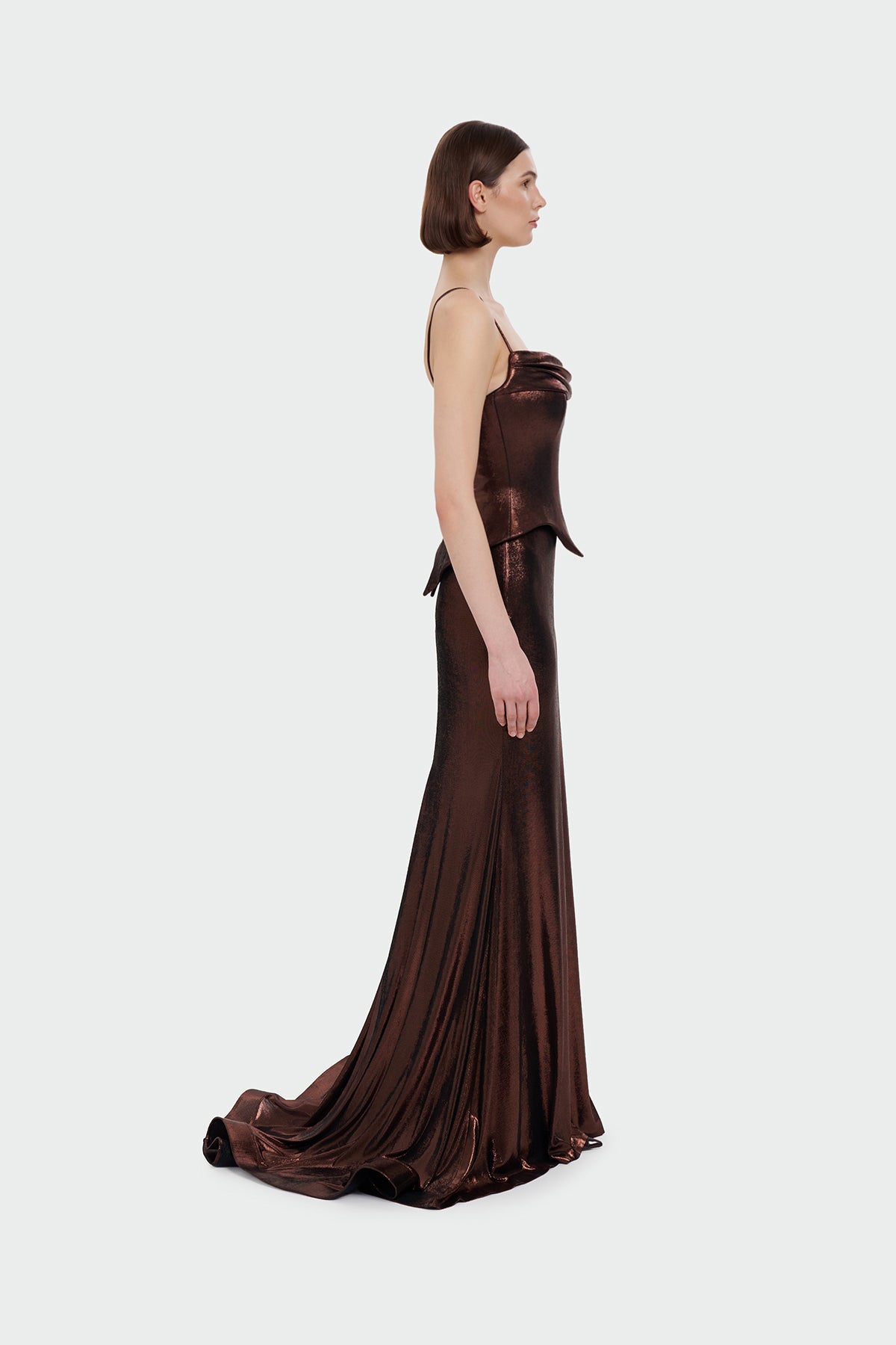 Spaghetti Strap Drape Detail Evening Dress