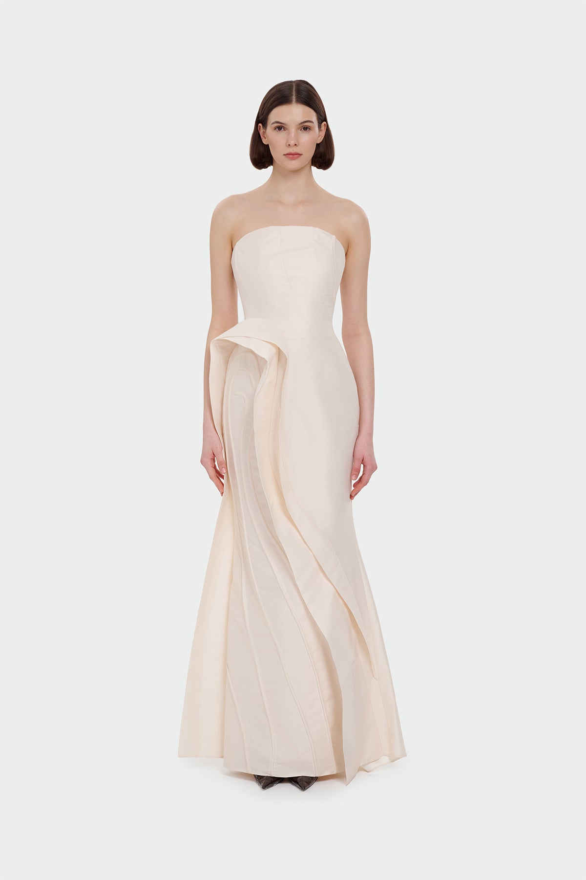 Strapless Ruffle Detail Long Evening Dress