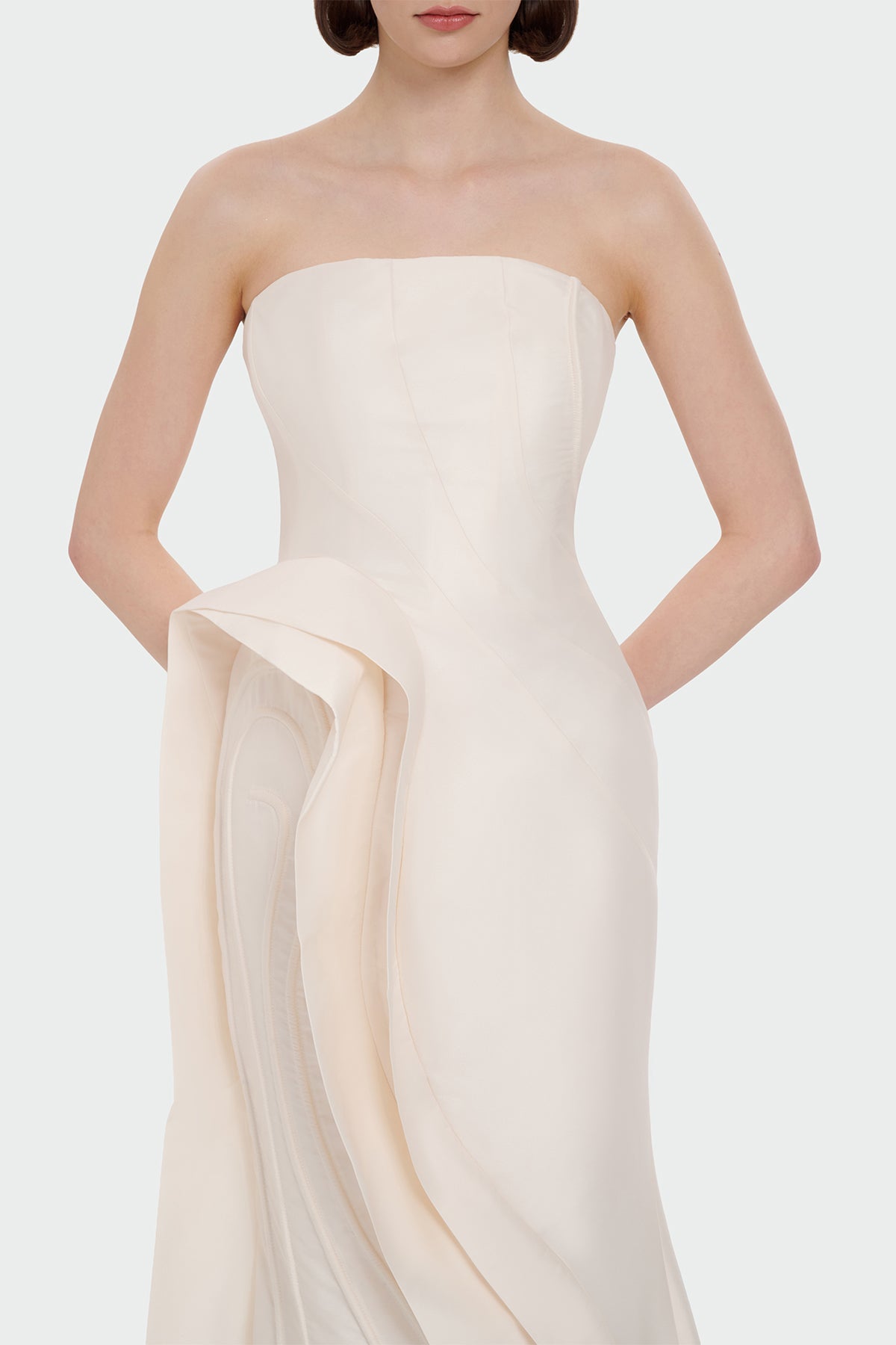 Strapless Ruffle Detail Long Evening Dress
