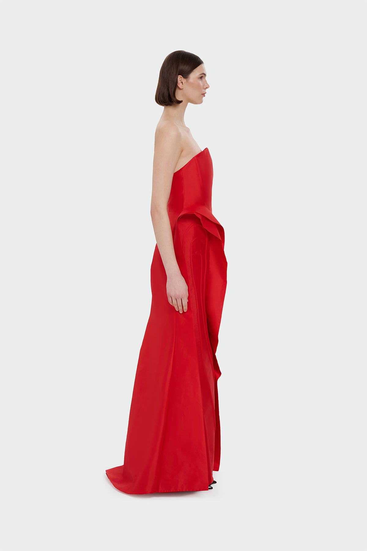 Strapless Ruffle Detail Long Evening Dress