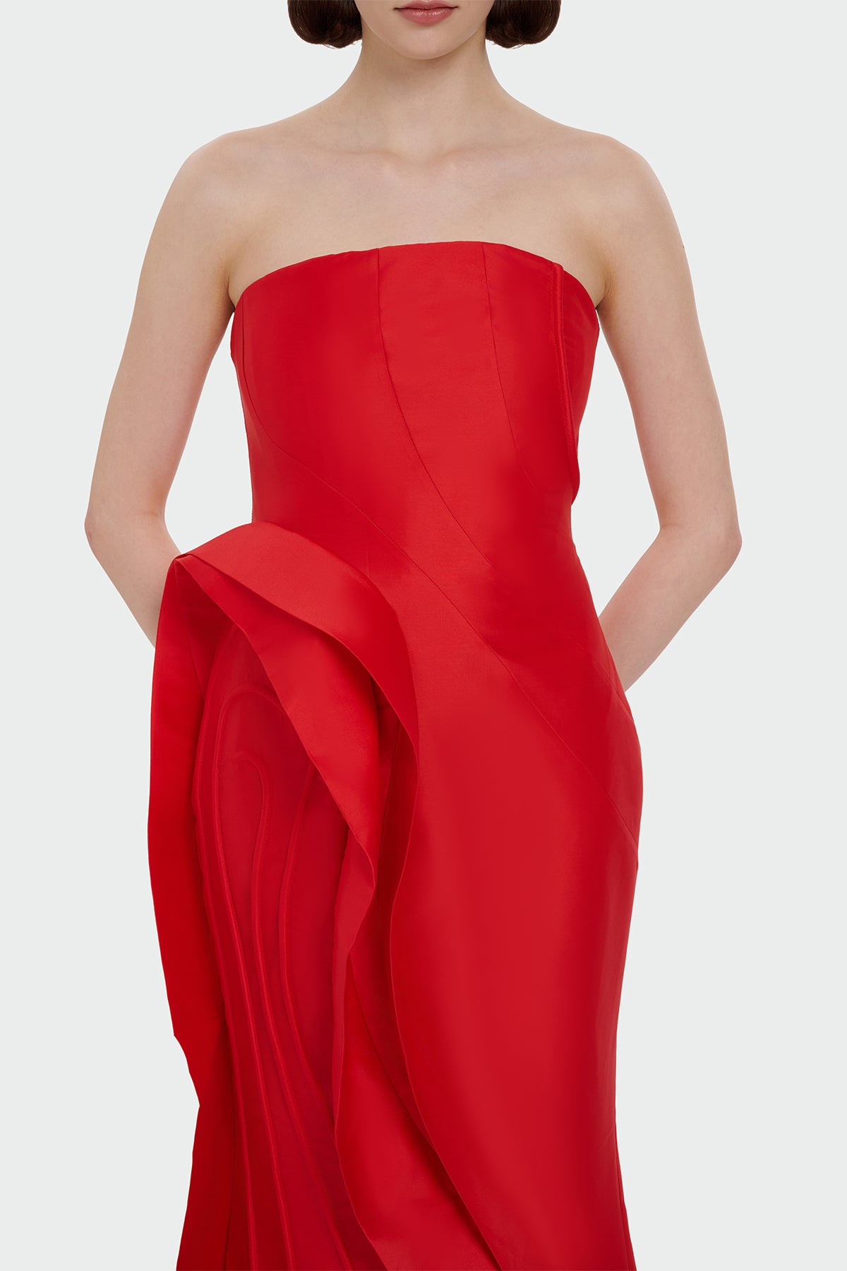 Strapless Ruffle Detail Long Evening Dress