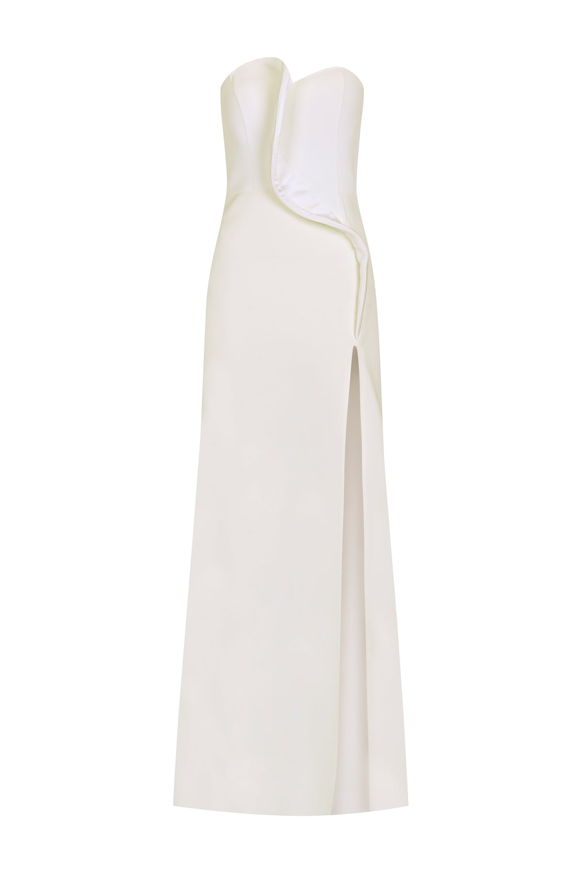 Asymmetrical Strapless Deep Slit Long Evening Dress