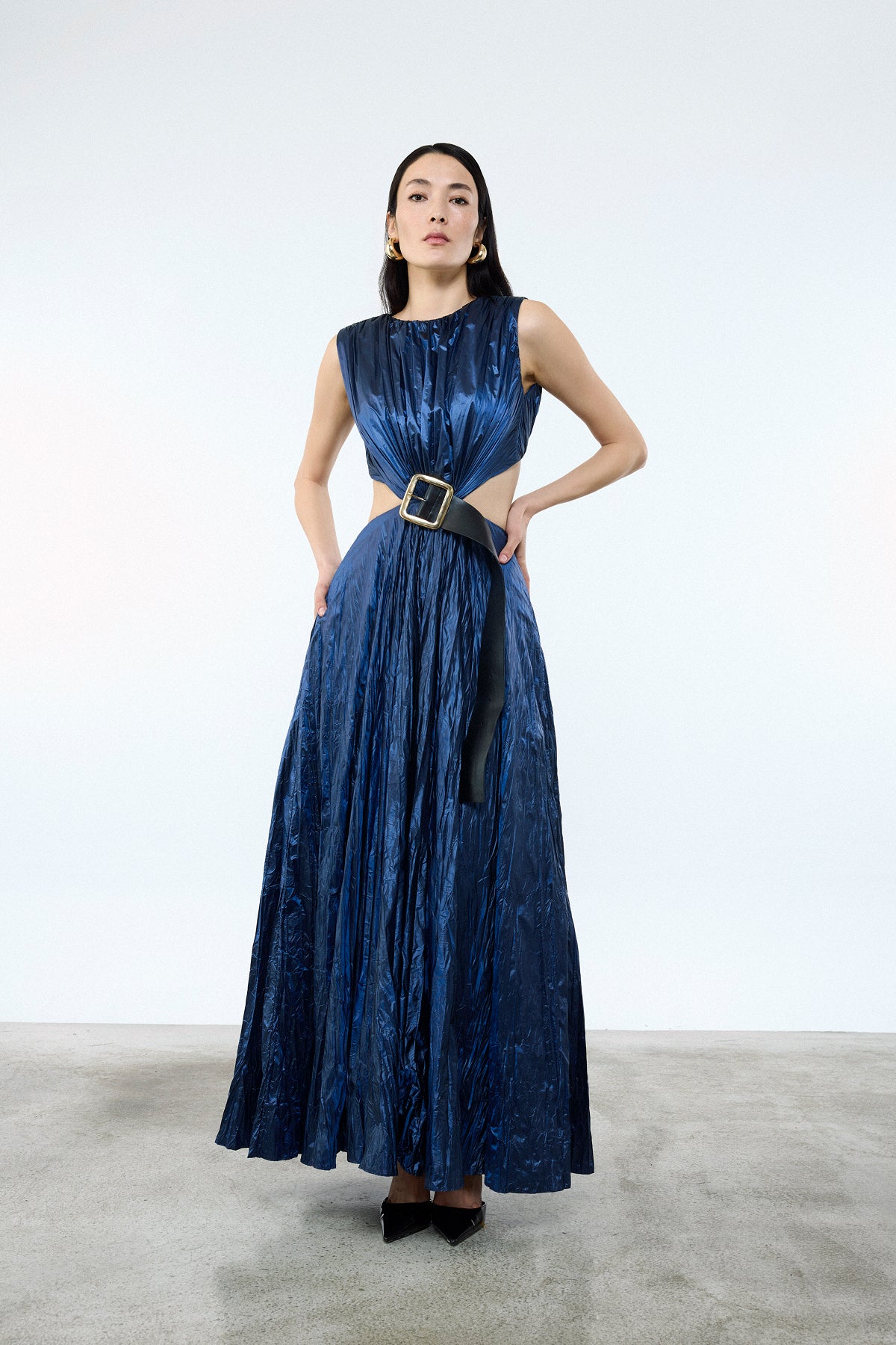 Büzgülü Kemerli Pileli Abiye Elbise